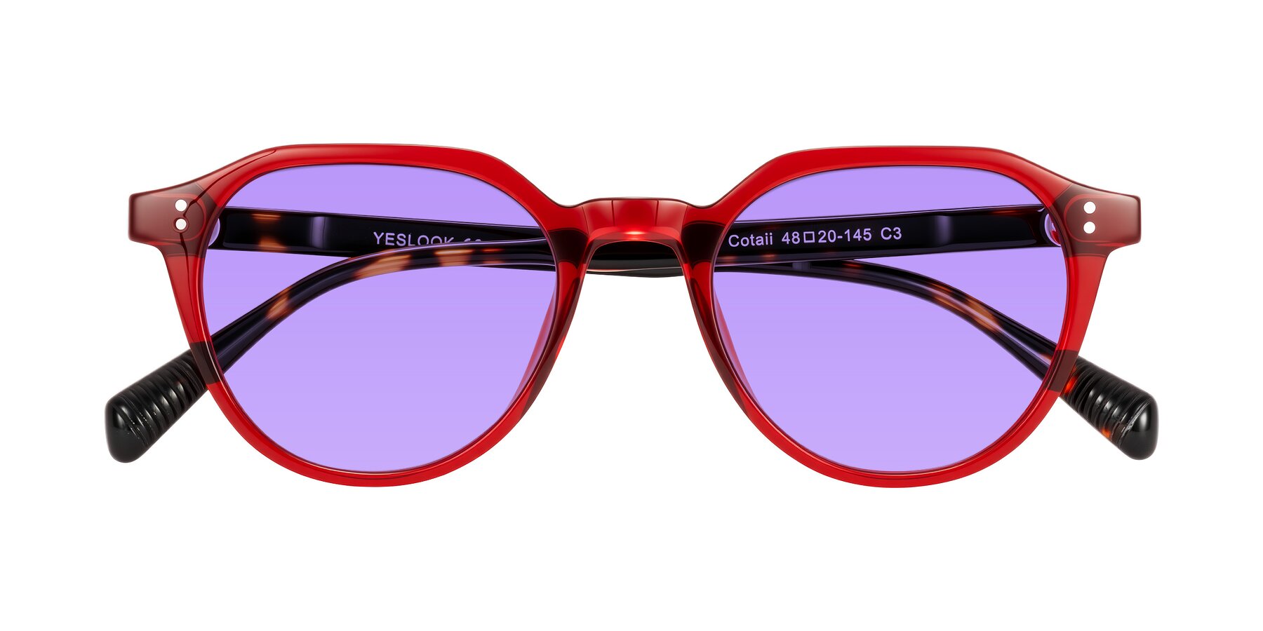 Folded Front of Cotaii in Wine/Tortoise with Medium Purple Tinted Lenses