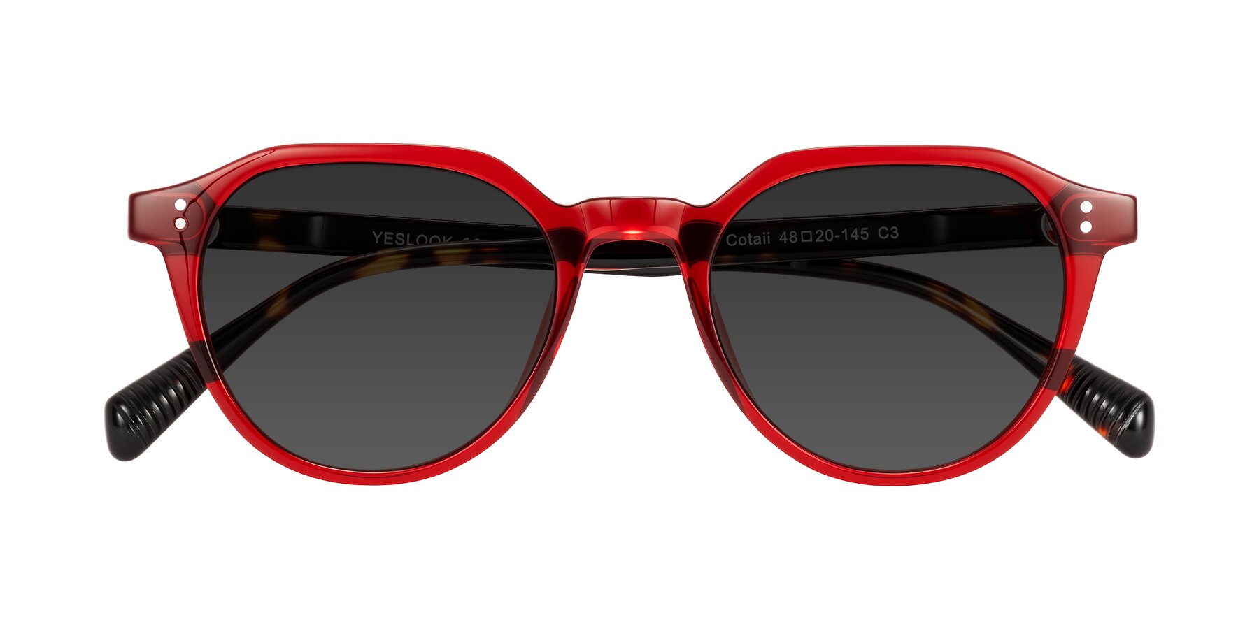 Folded Front of Cotaii in Wine/Tortoise with Gray Tinted Lenses