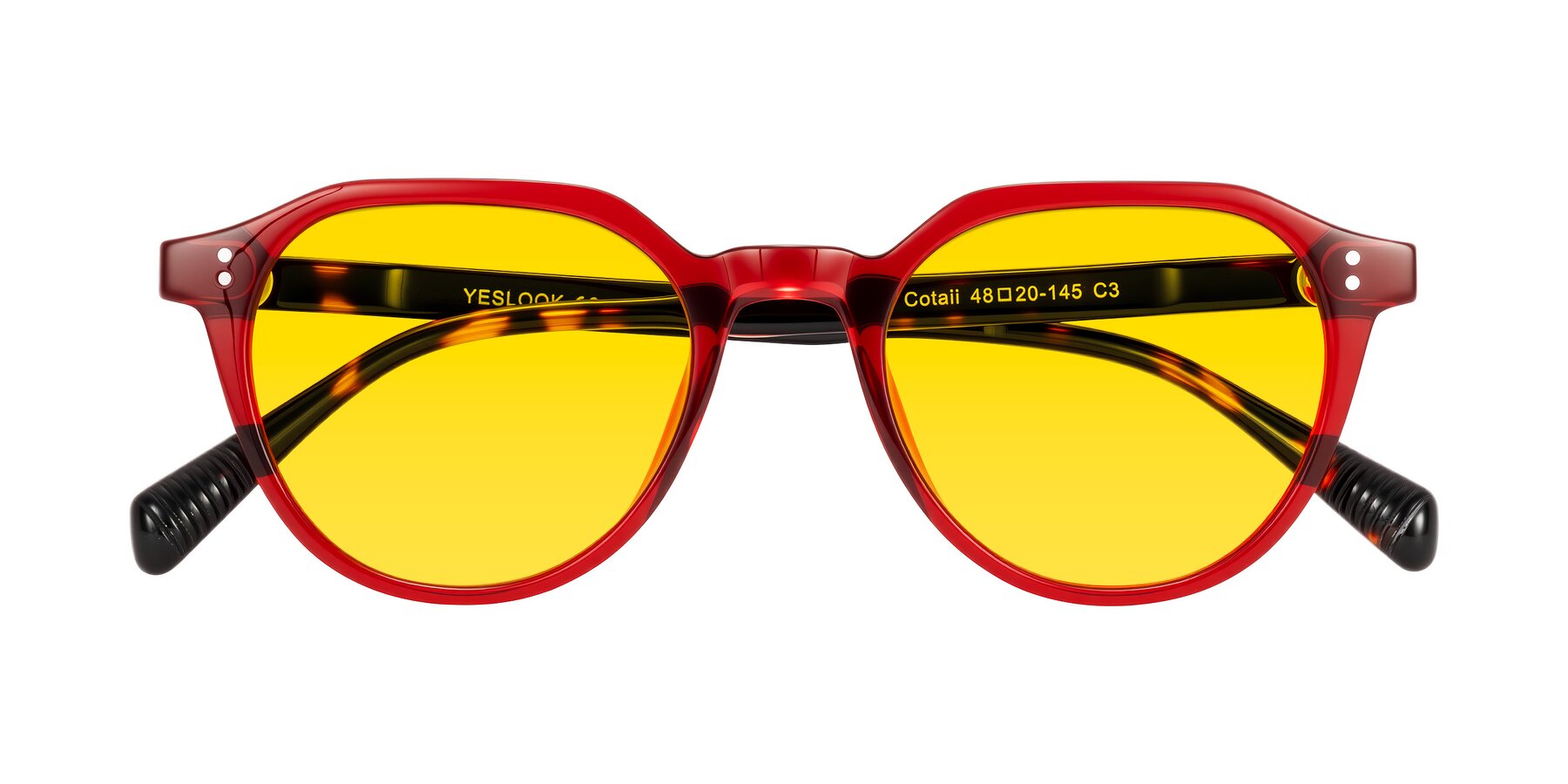 Folded Front of Cotaii in Wine/Tortoise with Yellow Tinted Lenses