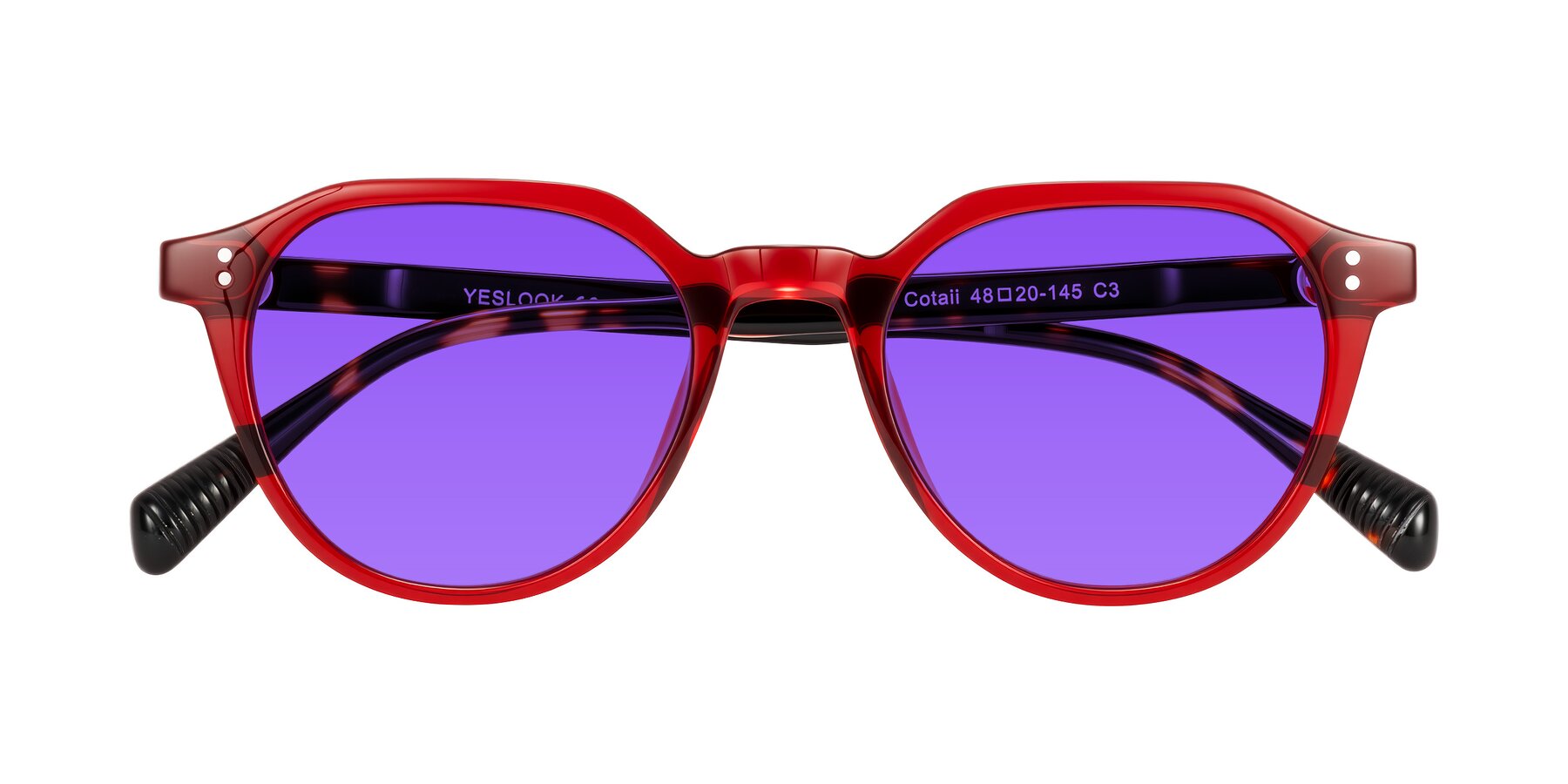 Folded Front of Cotaii in Wine/Tortoise with Purple Tinted Lenses