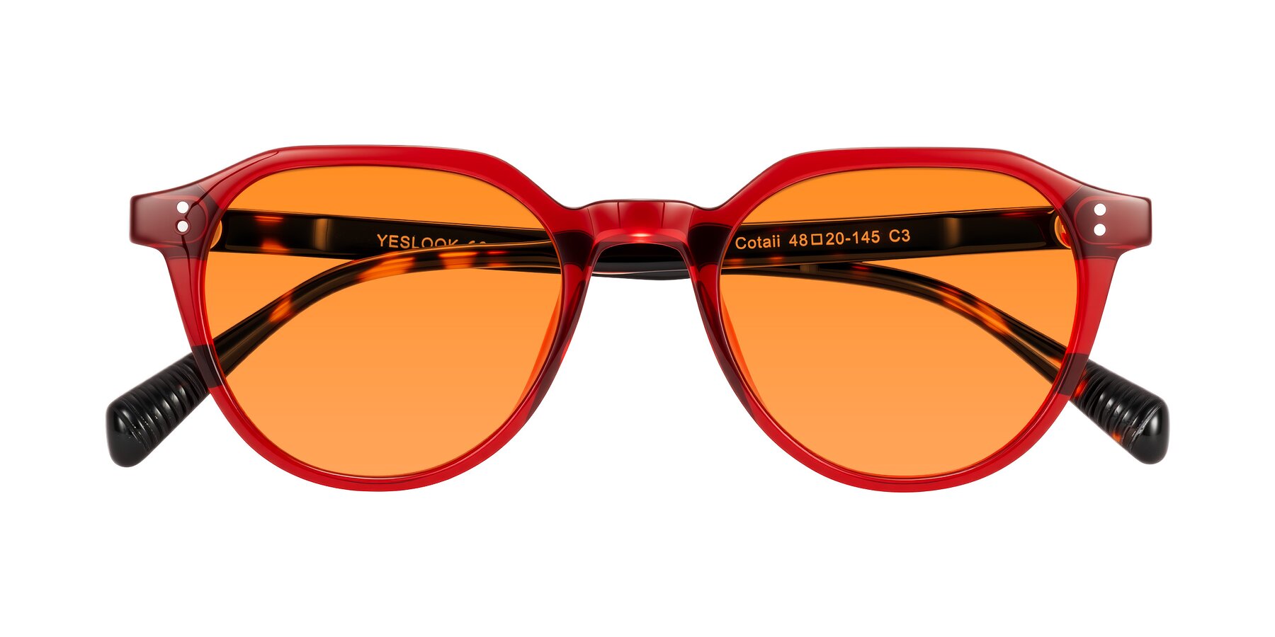 Folded Front of Cotaii in Wine/Tortoise with Orange Tinted Lenses