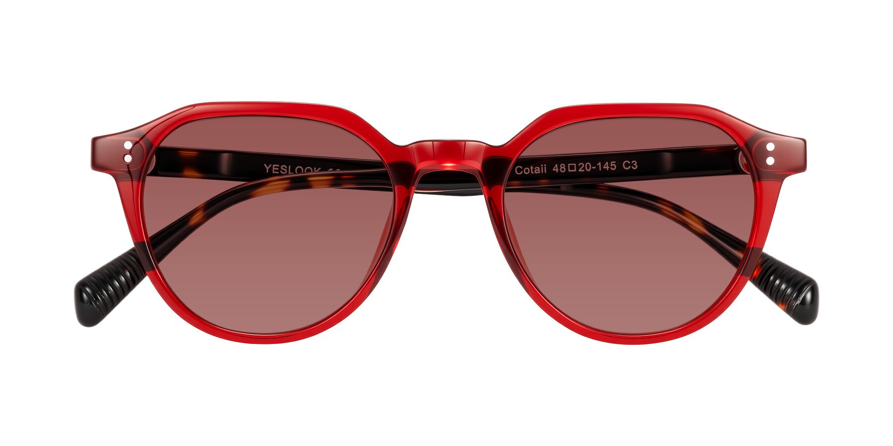 Folded Front of Cotaii in Wine/Tortoise with Garnet Tinted Lenses