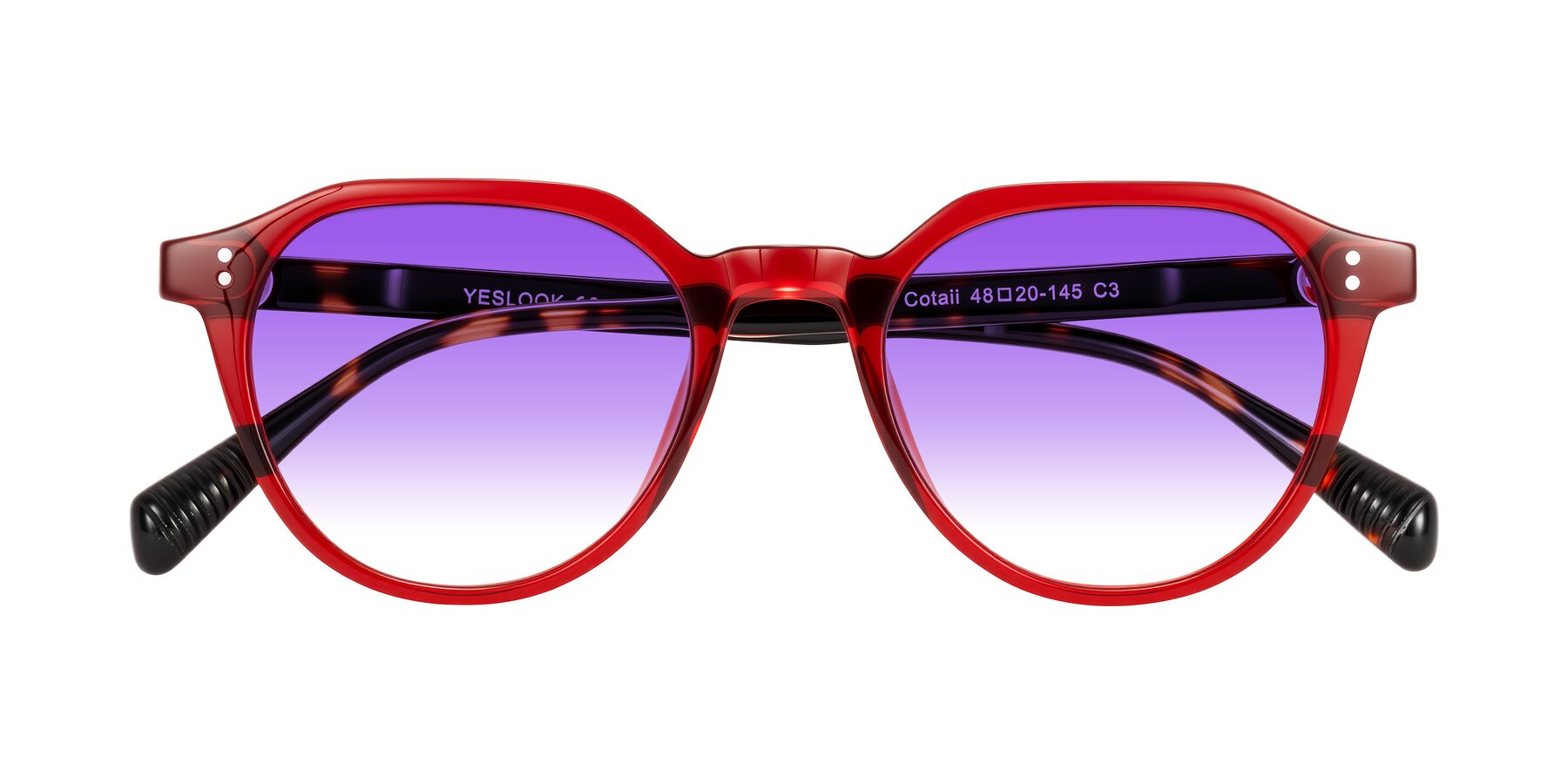 Folded Front of Cotaii in Wine/Tortoise with Purple Gradient Lenses