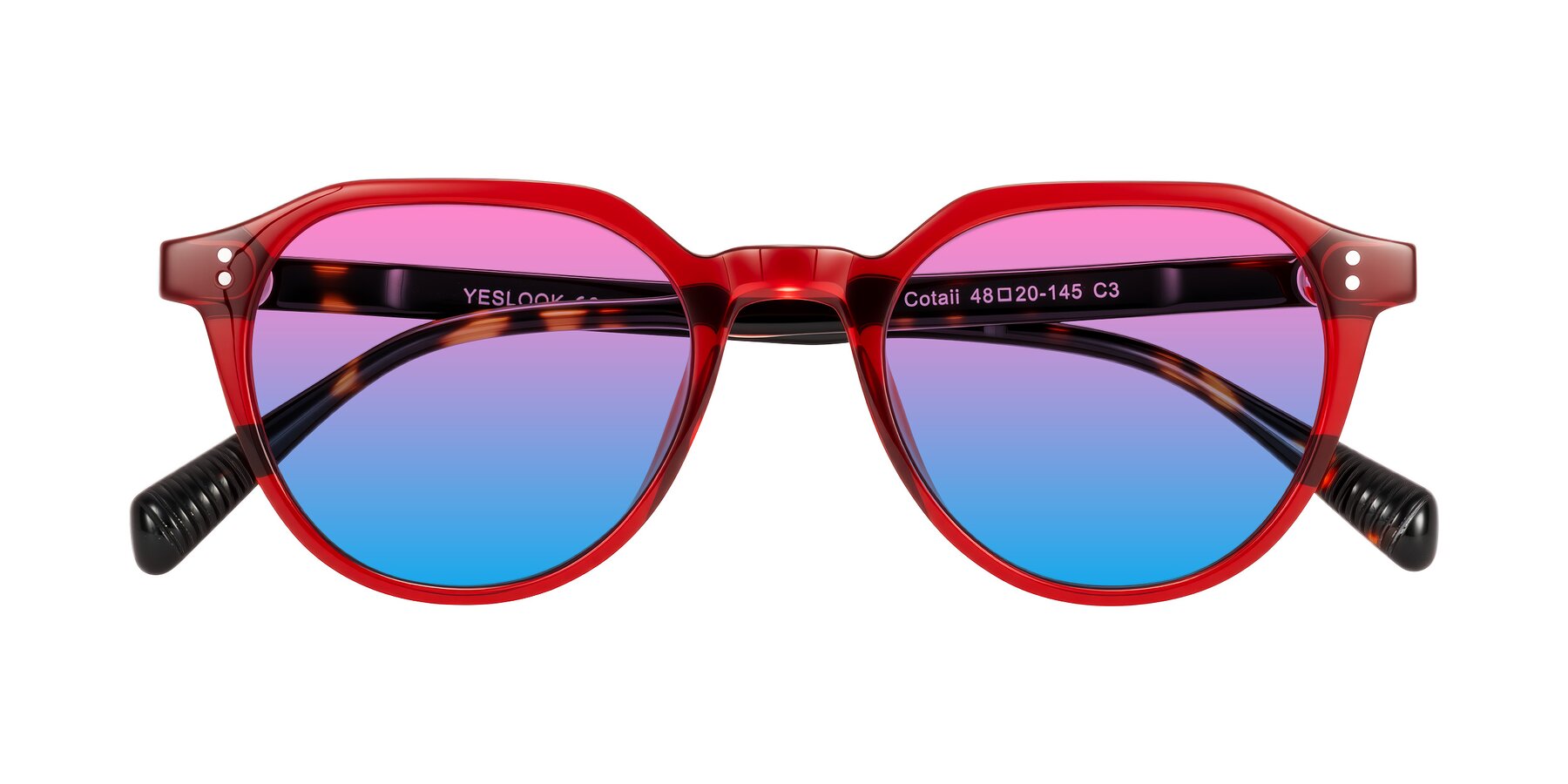 Folded Front of Cotaii in Wine/Tortoise with Pink / Blue Gradient Lenses