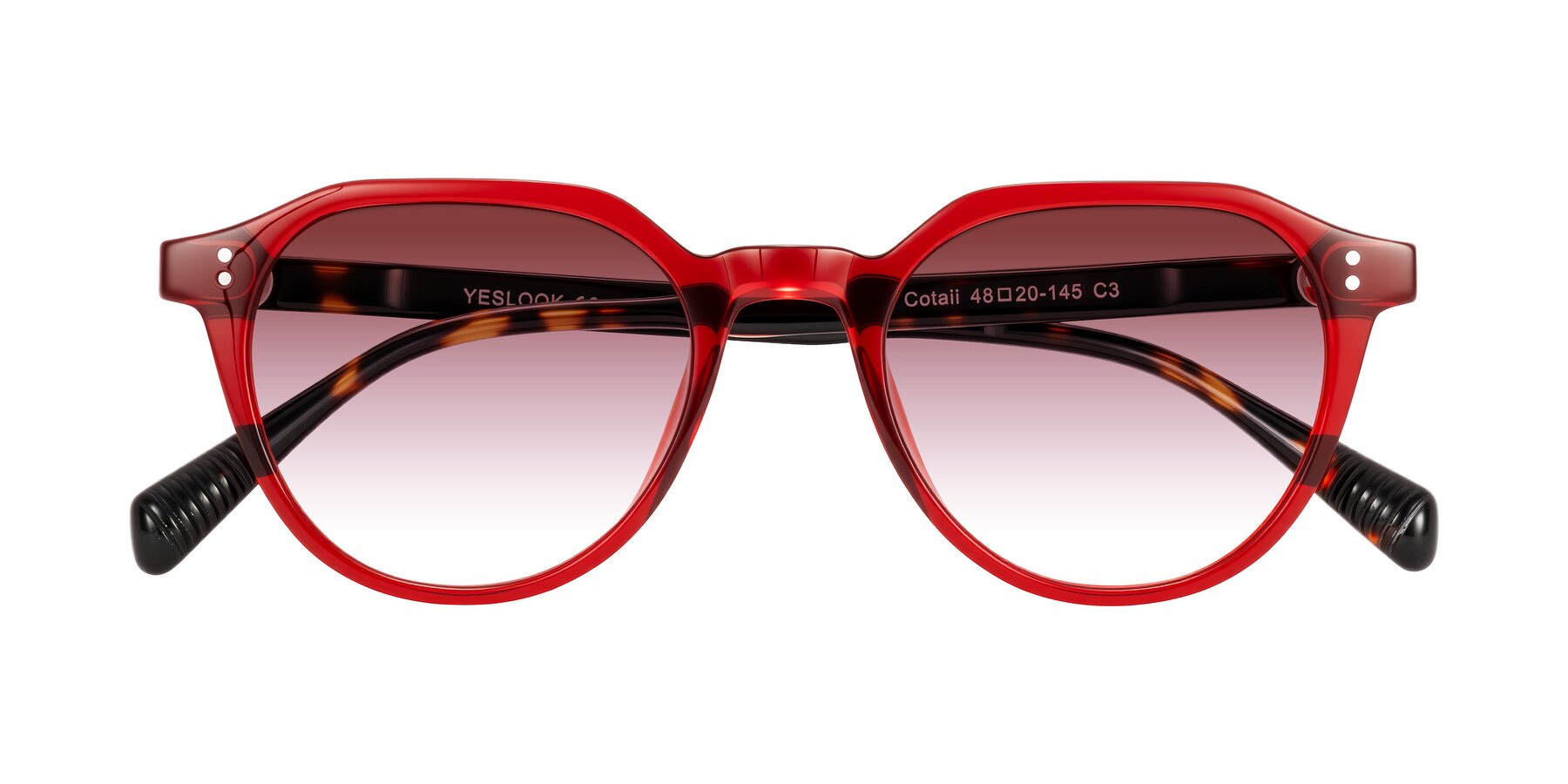 Folded Front of Cotaii in Wine/Tortoise with Garnet Gradient Lenses