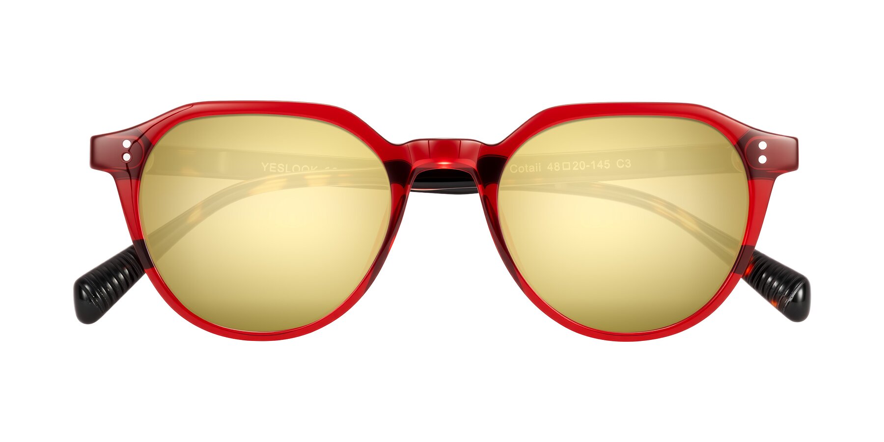 Folded Front of Cotaii in Wine/Tortoise with Gold Mirrored Lenses