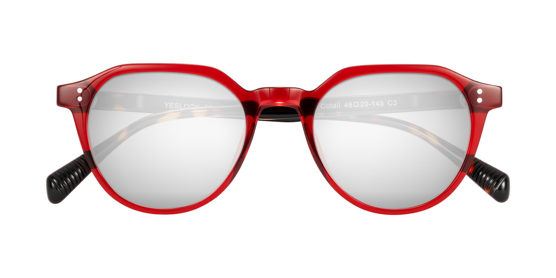 Folded Front of Cotaii in Wine/Tortoise with Silver Mirrored Lenses