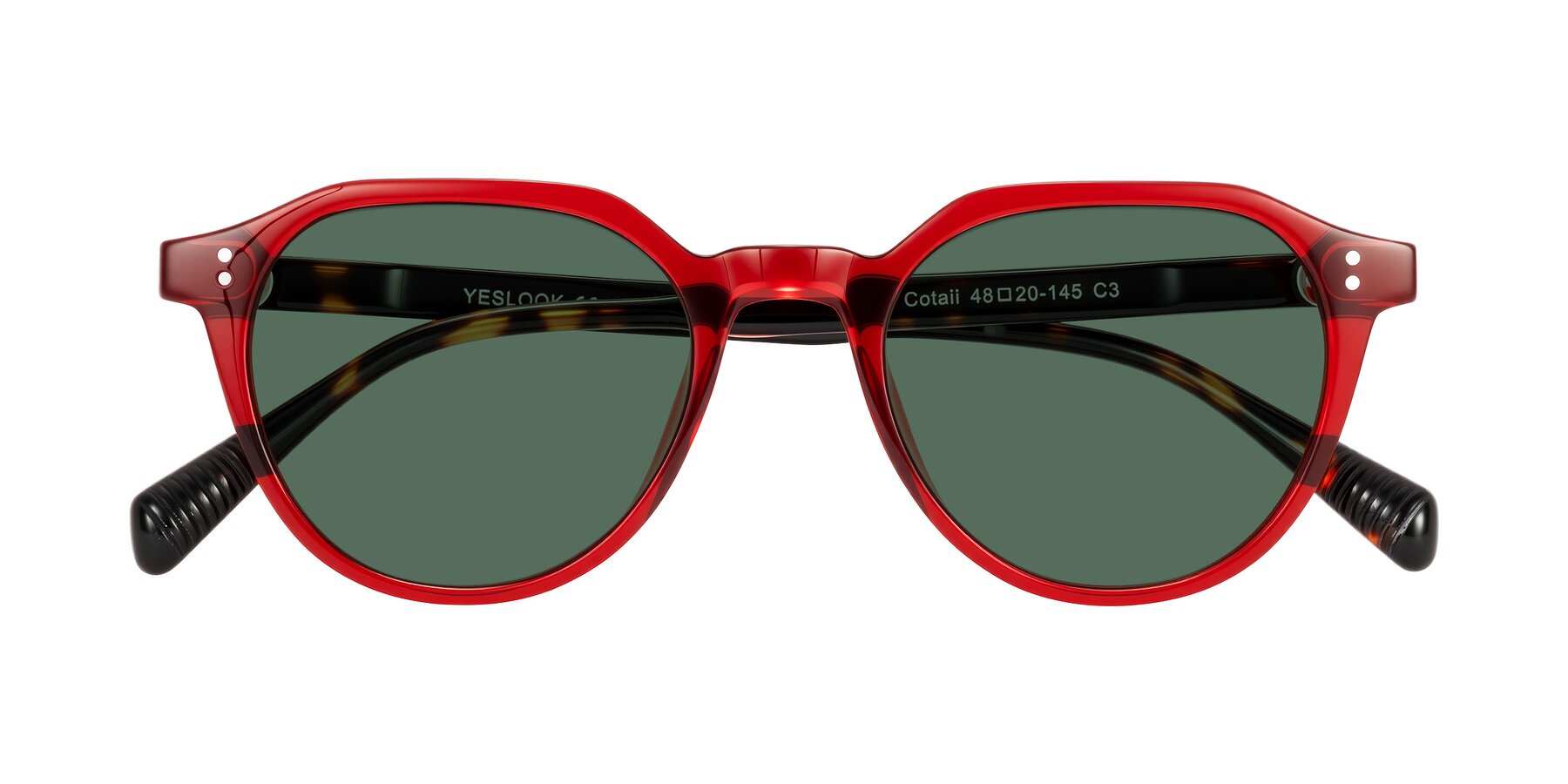 Folded Front of Cotaii in Wine/Tortoise with Green Polarized Lenses