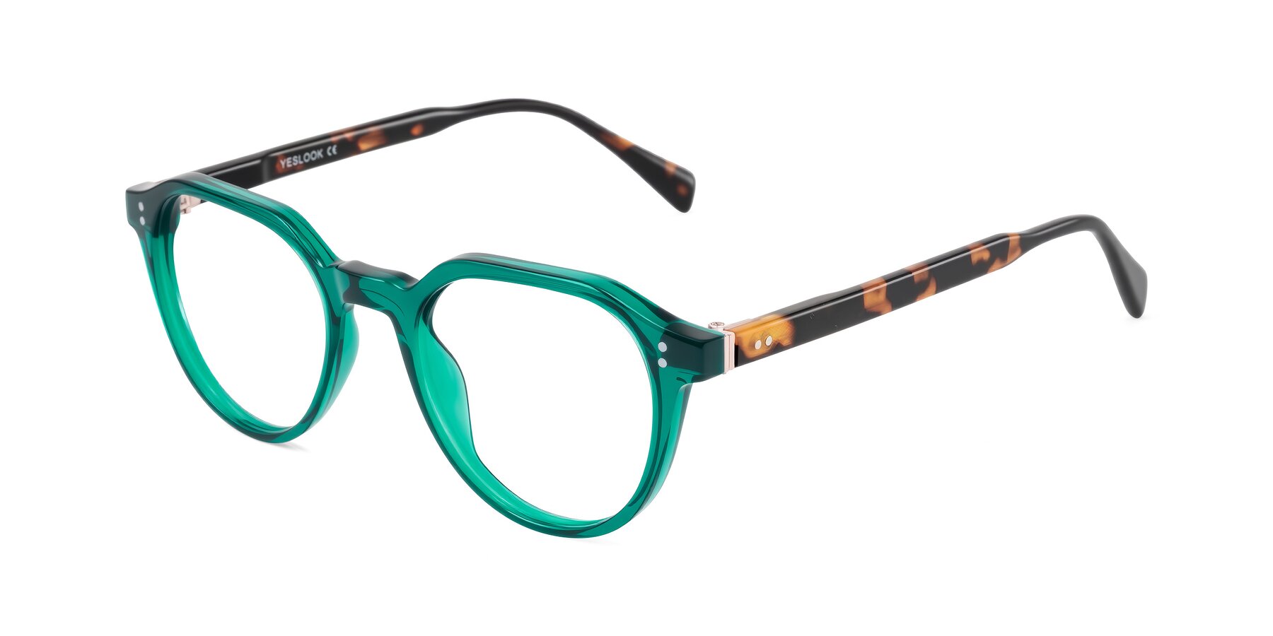 Angle of Cotaii in Emerald/Tortoise with Clear Eyeglass Lenses
