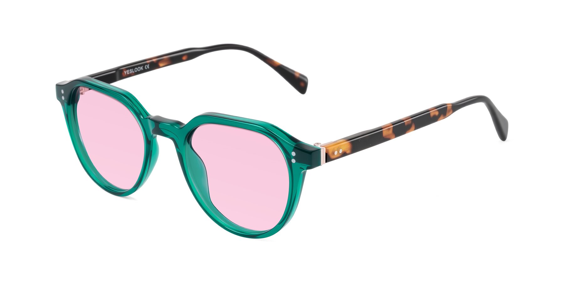 Angle of Cotaii in Emerald/Tortoise with Light Pink Tinted Lenses