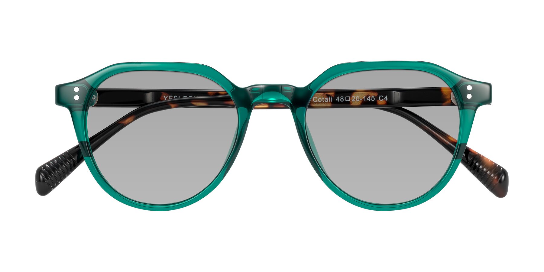 Folded Front of Cotaii in Emerald/Tortoise with Light Gray Tinted Lenses