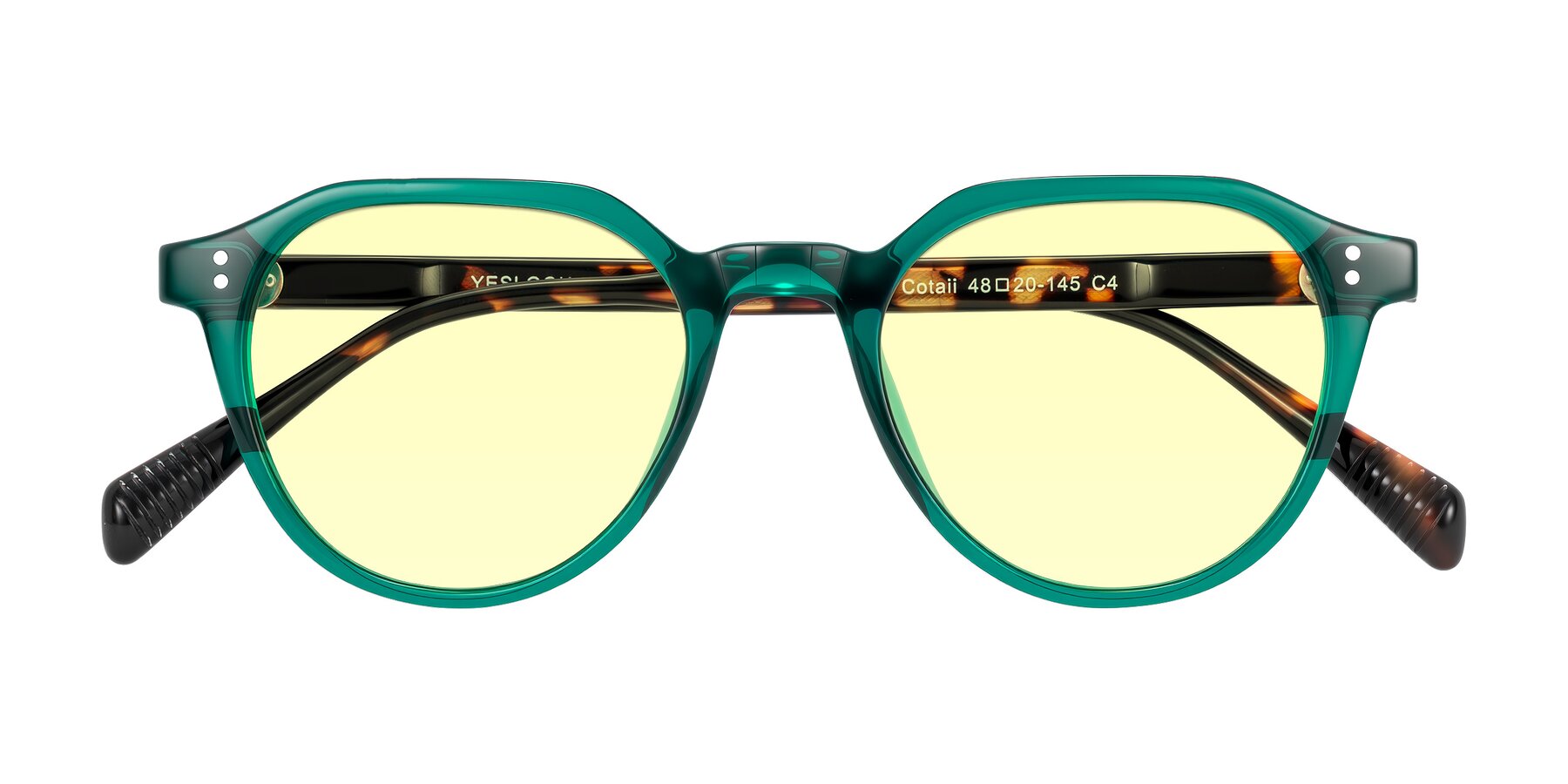 Folded Front of Cotaii in Emerald/Tortoise with Light Yellow Tinted Lenses