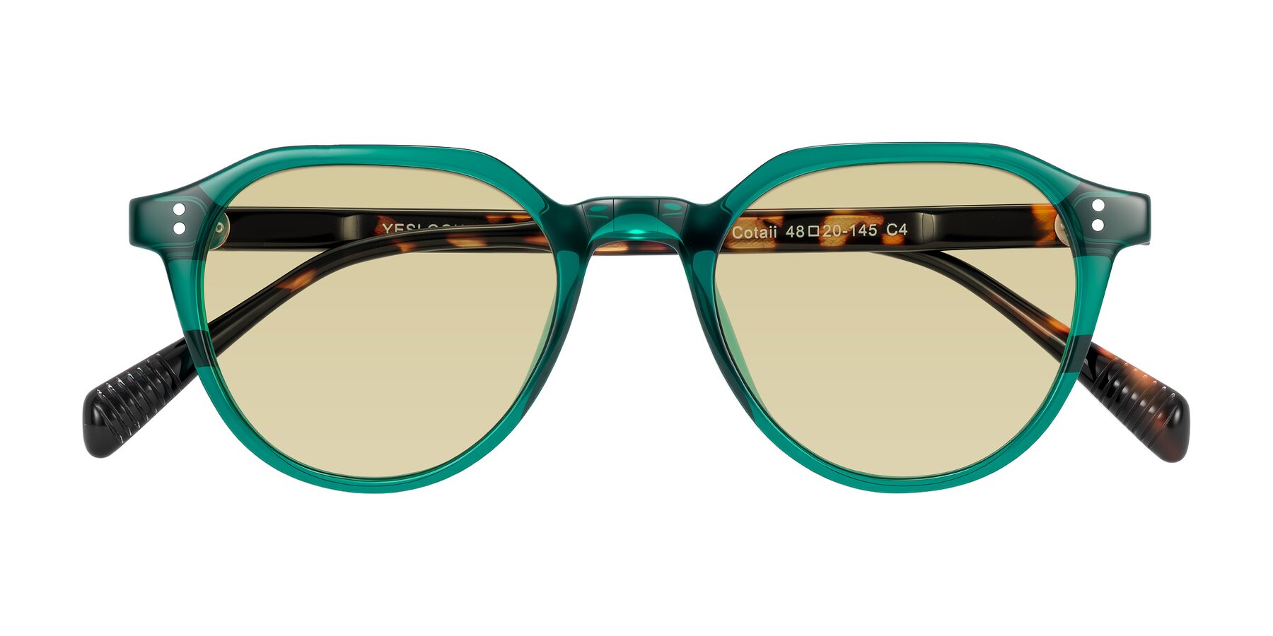 Folded Front of Cotaii in Emerald/Tortoise with Light Champagne Tinted Lenses