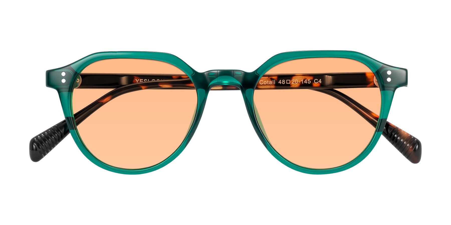 Folded Front of Cotaii in Emerald/Tortoise with Light Orange Tinted Lenses