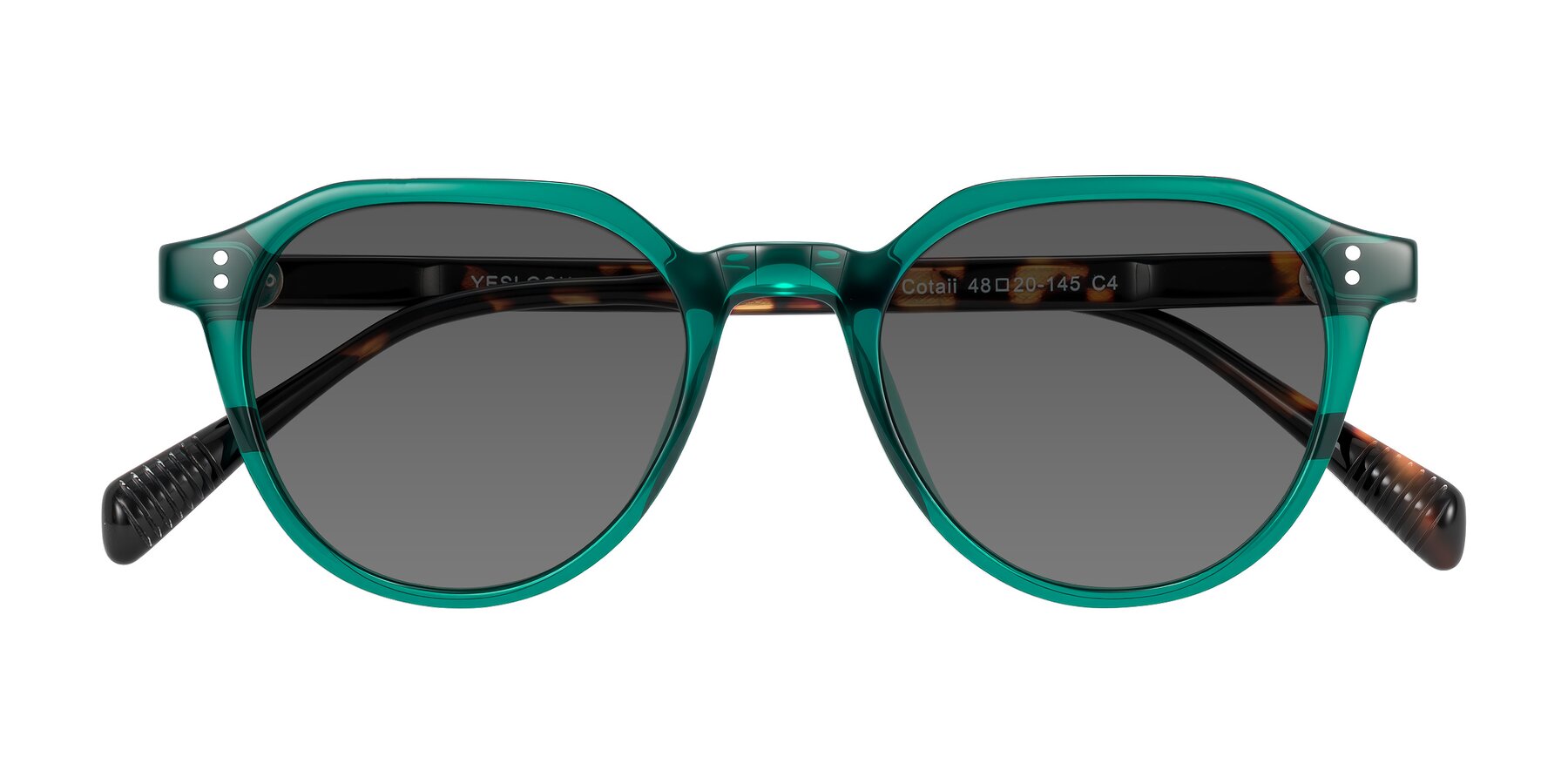 Folded Front of Cotaii in Emerald/Tortoise with Medium Gray Tinted Lenses