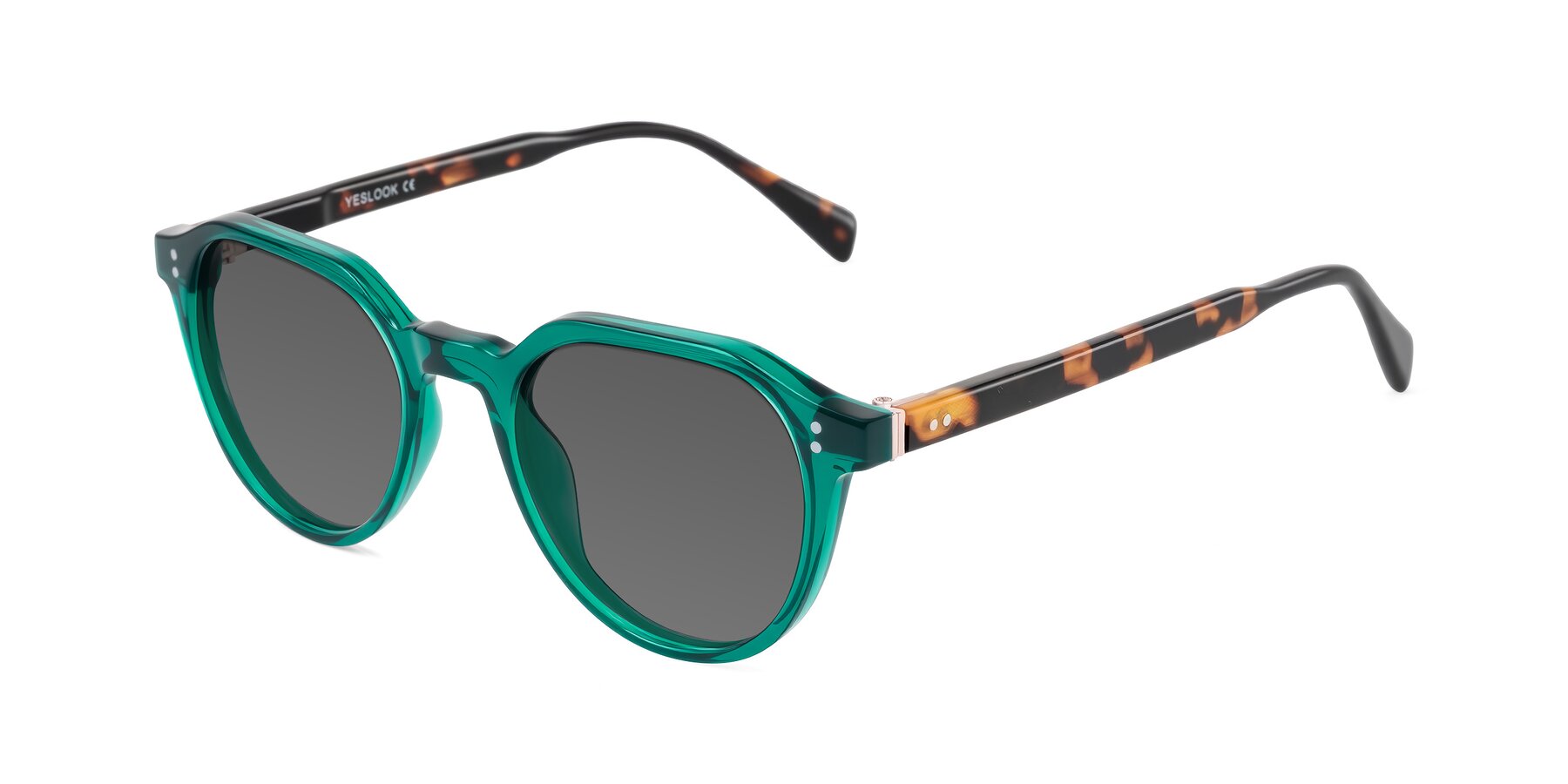 Angle of Cotaii in Emerald/Tortoise with Medium Gray Tinted Lenses