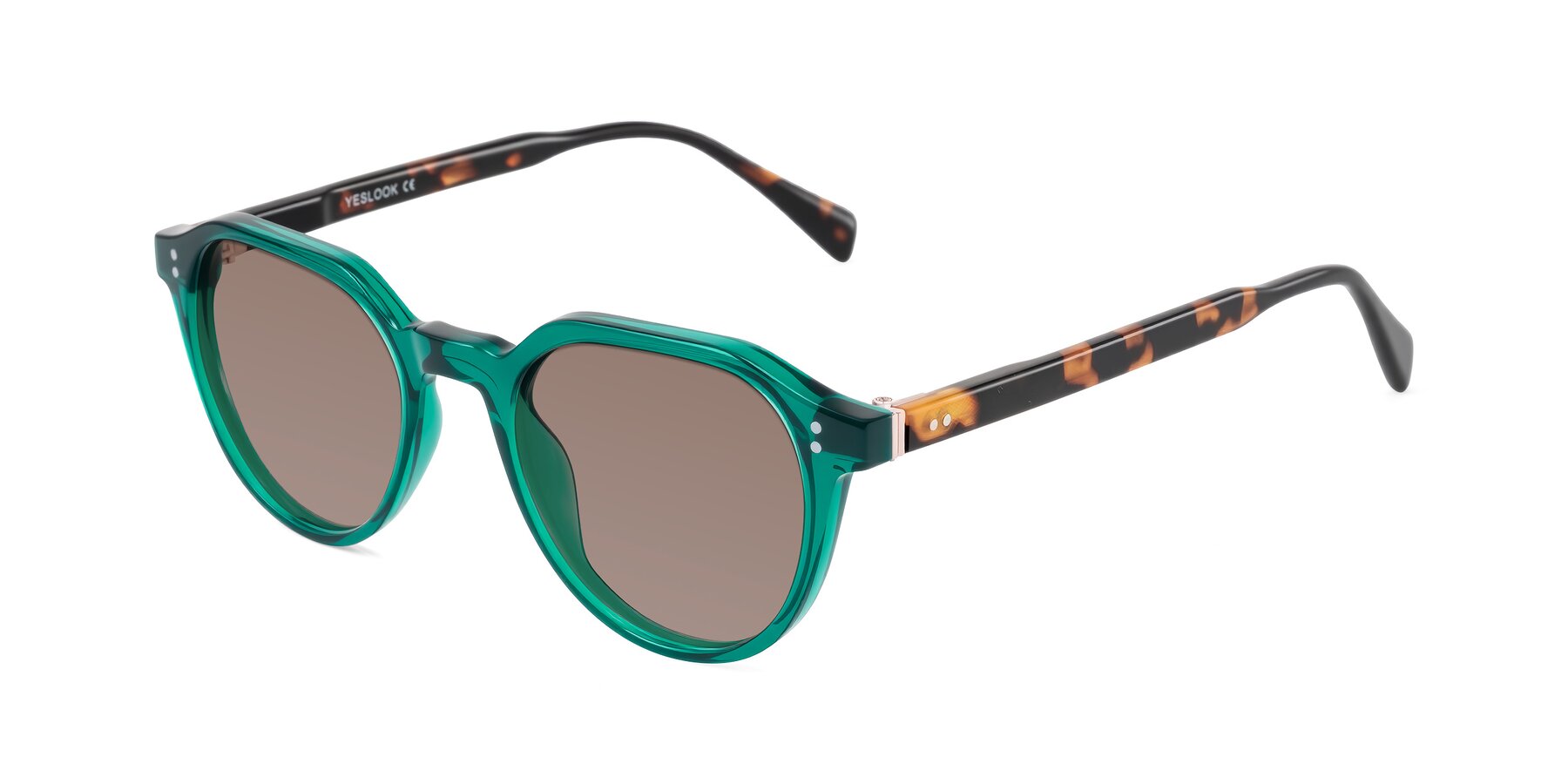 Angle of Cotaii in Emerald/Tortoise with Medium Brown Tinted Lenses