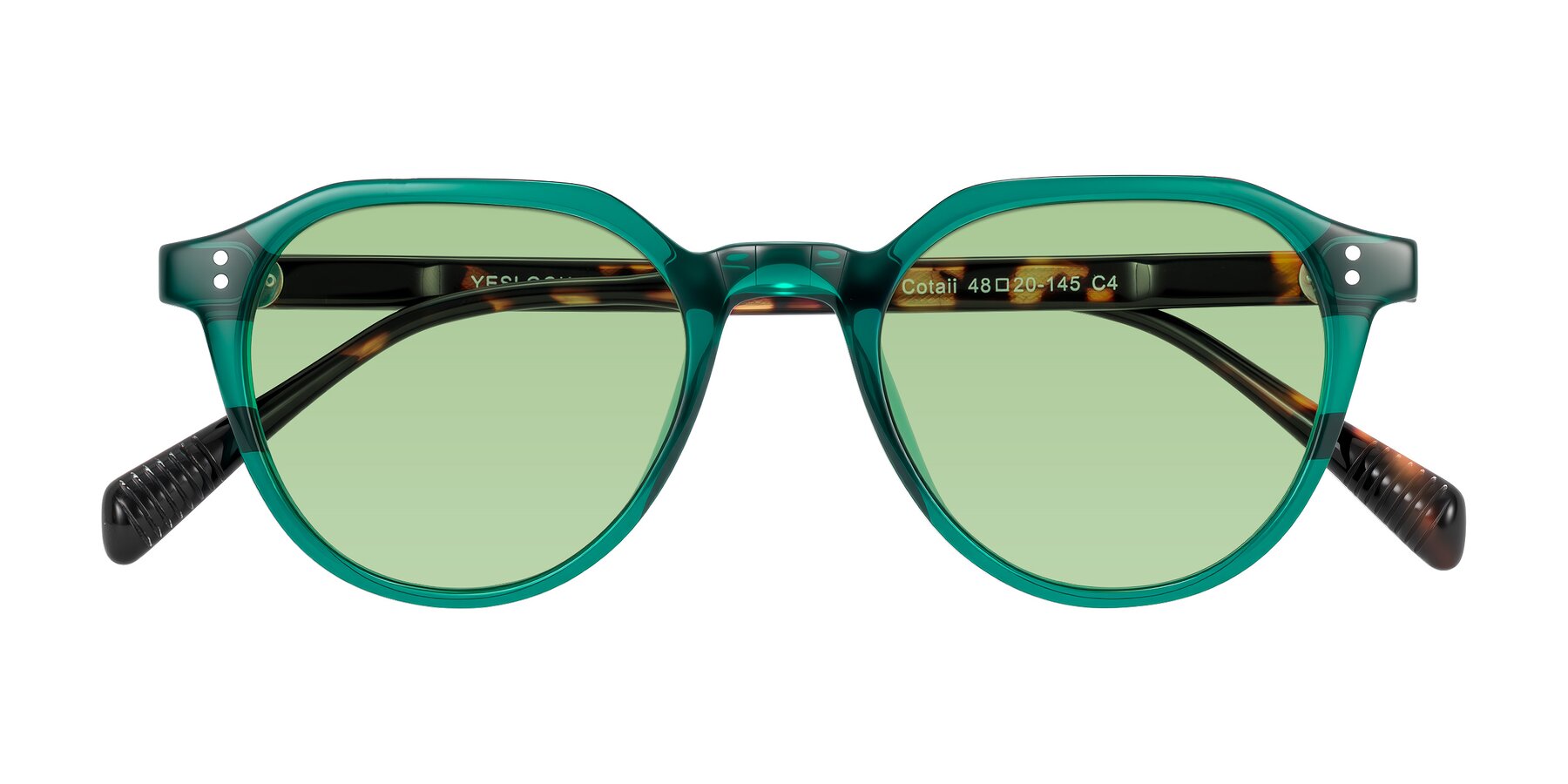 Folded Front of Cotaii in Emerald/Tortoise with Medium Green Tinted Lenses