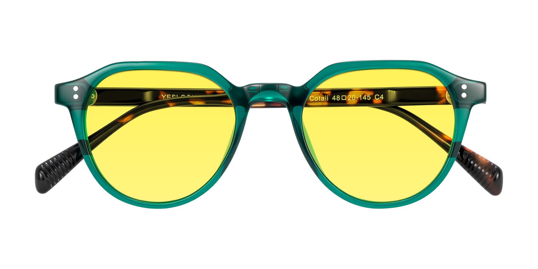 Folded Front of Cotaii in Emerald/Tortoise with Medium Yellow Tinted Lenses