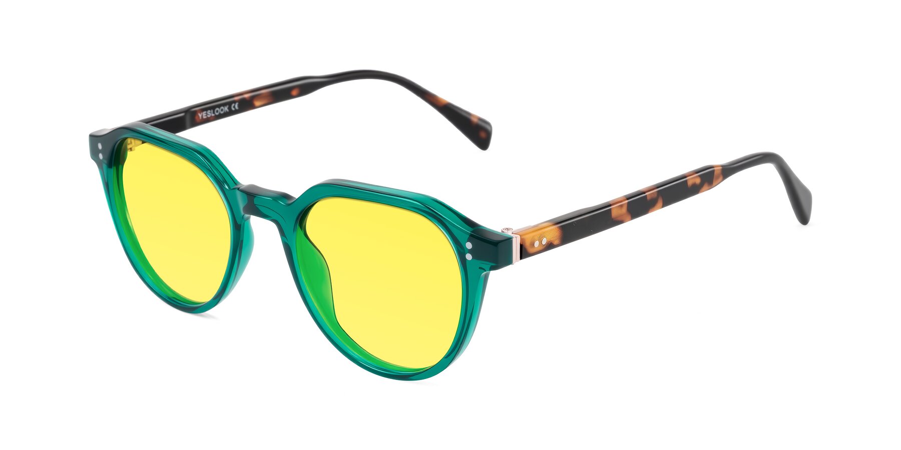 Angle of Cotaii in Emerald/Tortoise with Medium Yellow Tinted Lenses