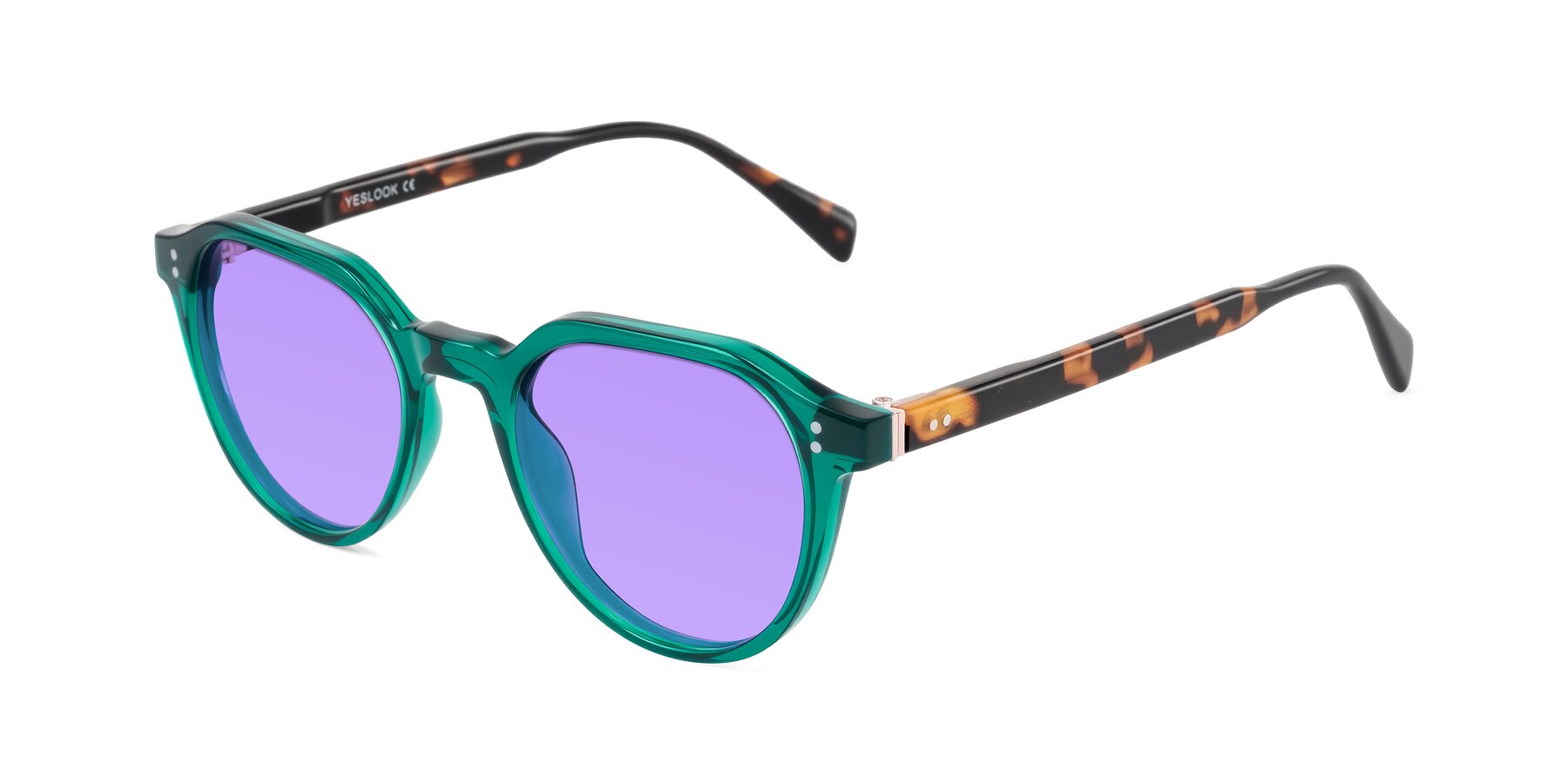 Angle of Cotaii in Emerald/Tortoise with Medium Purple Tinted Lenses