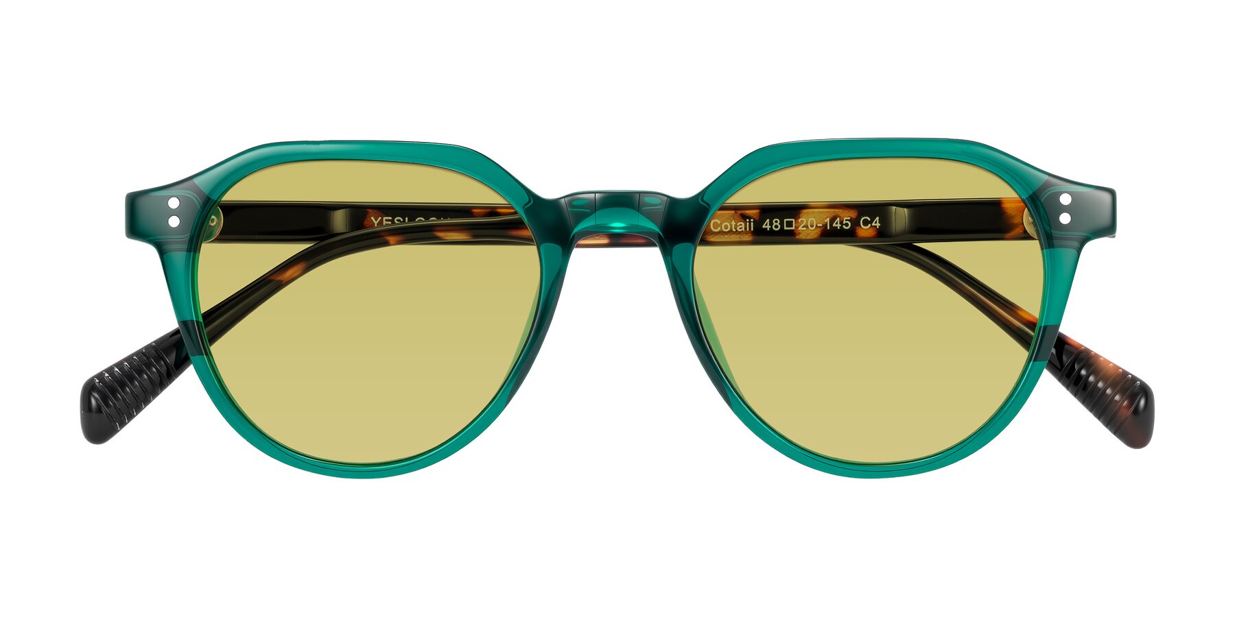 Folded Front of Cotaii in Emerald/Tortoise with Medium Champagne Tinted Lenses
