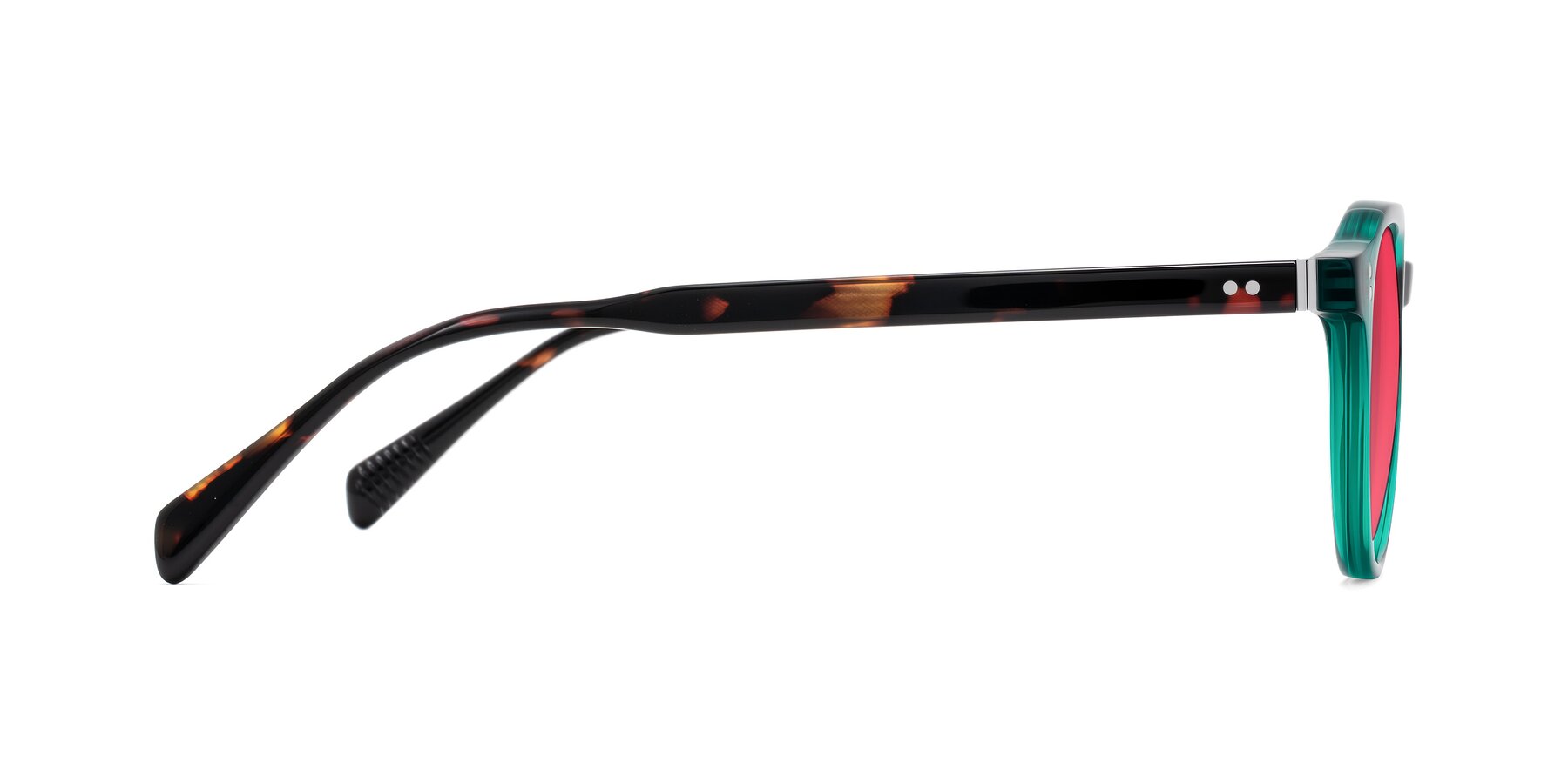 Side of Cotaii in Emerald/Tortoise with Red Tinted Lenses