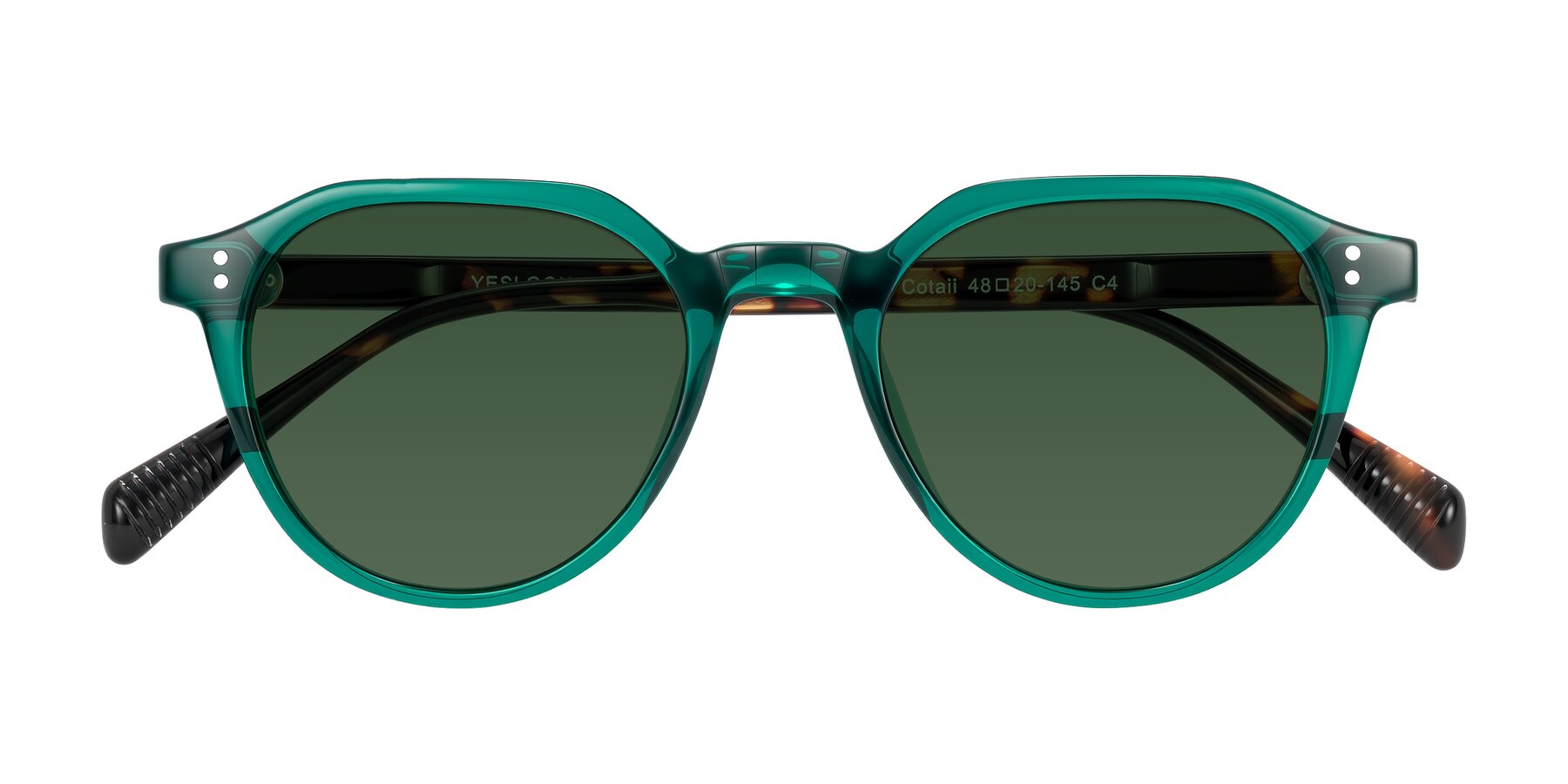 Folded Front of Cotaii in Emerald/Tortoise with Green Tinted Lenses