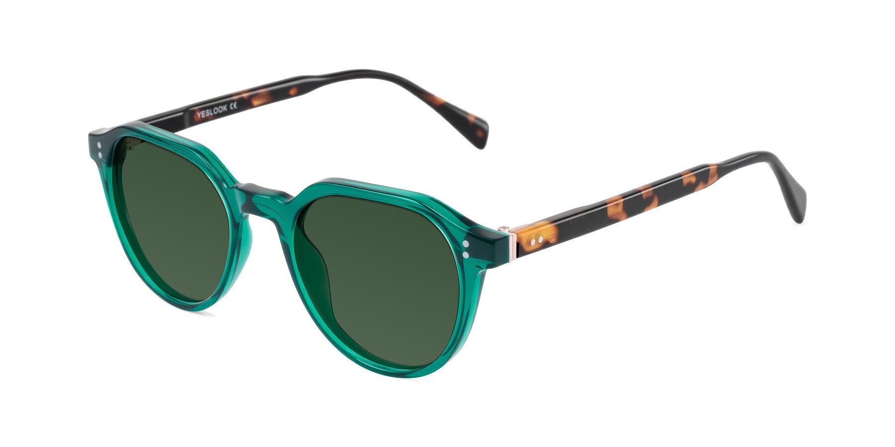 Angle of Cotaii in Emerald/Tortoise with Green Tinted Lenses
