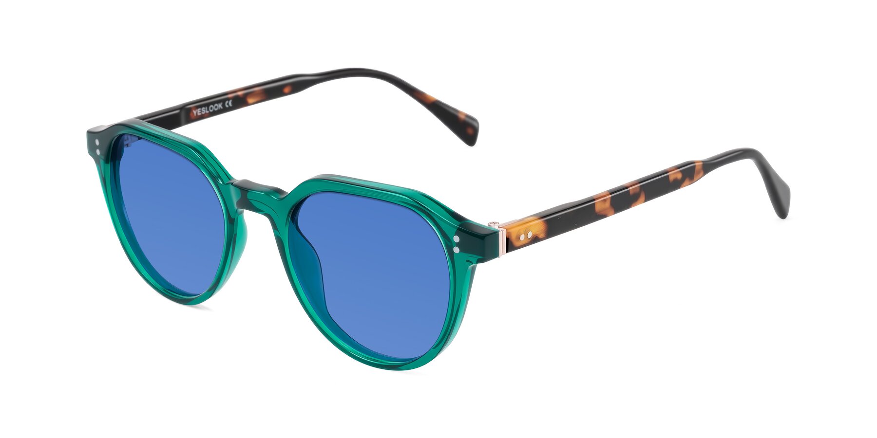 Angle of Cotaii in Emerald/Tortoise with Blue Tinted Lenses