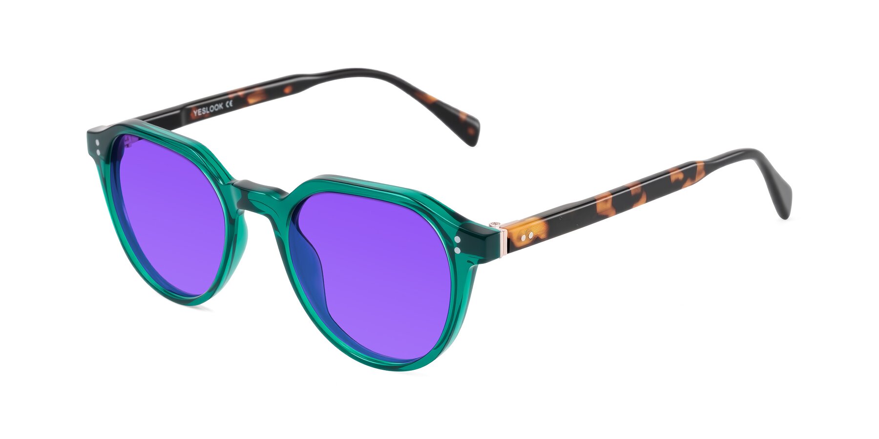 Angle of Cotaii in Emerald/Tortoise with Purple Tinted Lenses