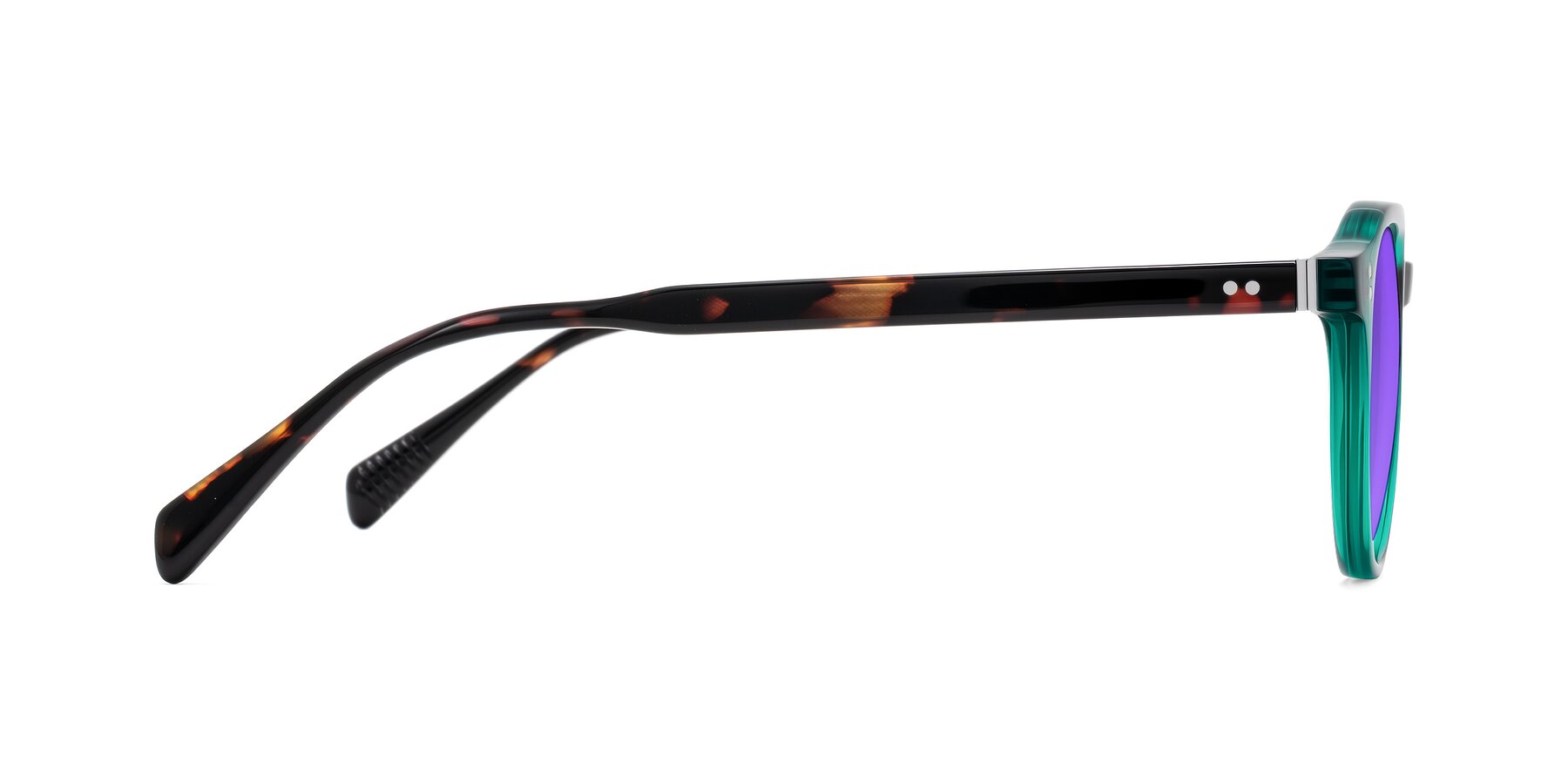 Side of Cotaii in Emerald/Tortoise with Purple Tinted Lenses