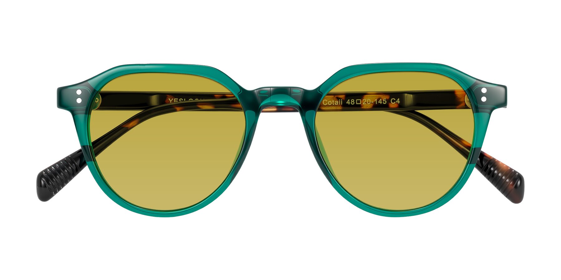 Folded Front of Cotaii in Emerald/Tortoise with Champagne Tinted Lenses