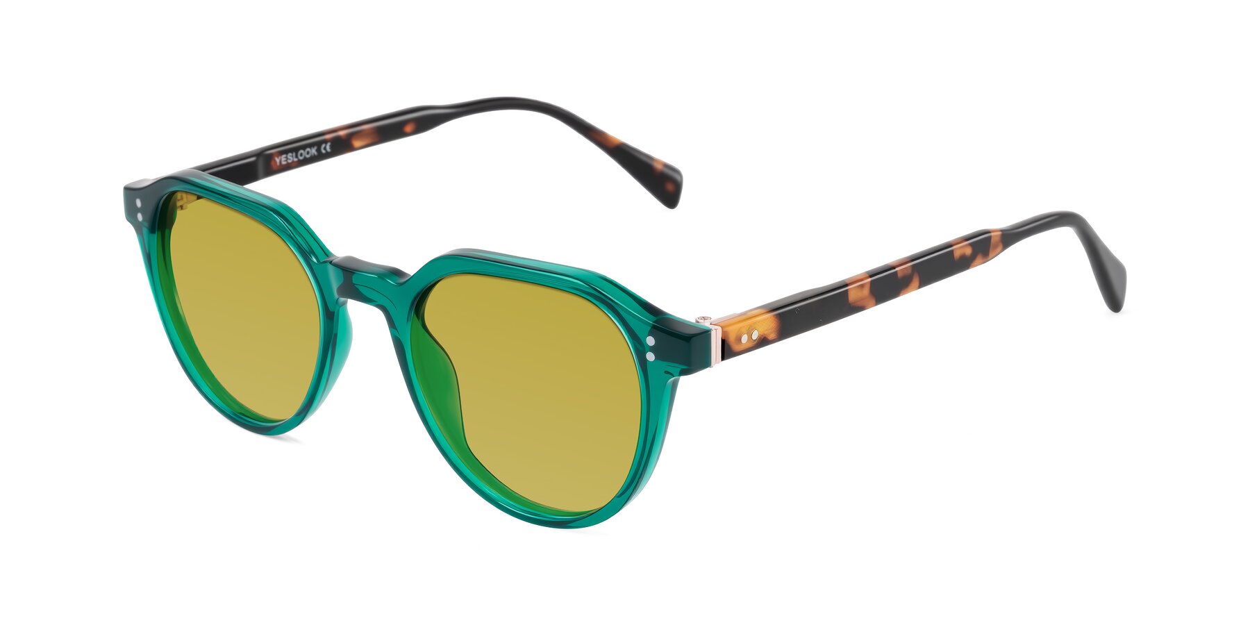 Angle of Cotaii in Emerald/Tortoise with Champagne Tinted Lenses