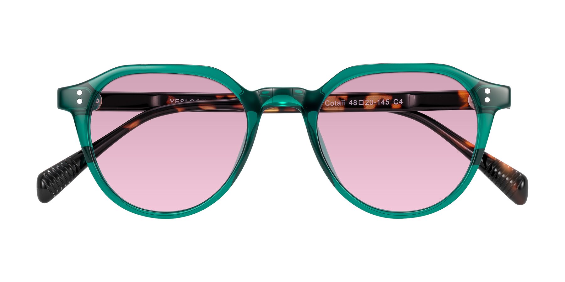 Folded Front of Cotaii in Emerald/Tortoise with Light Wine Tinted Lenses