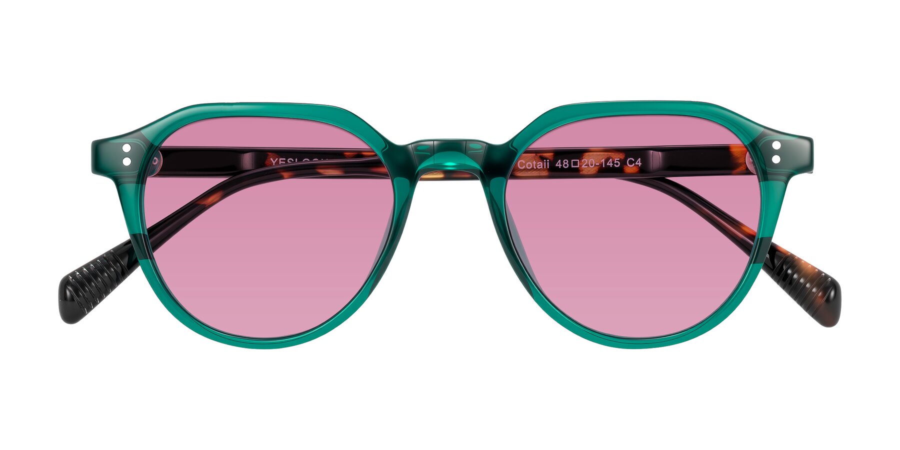 Folded Front of Cotaii in Emerald/Tortoise with Medium Wine Tinted Lenses