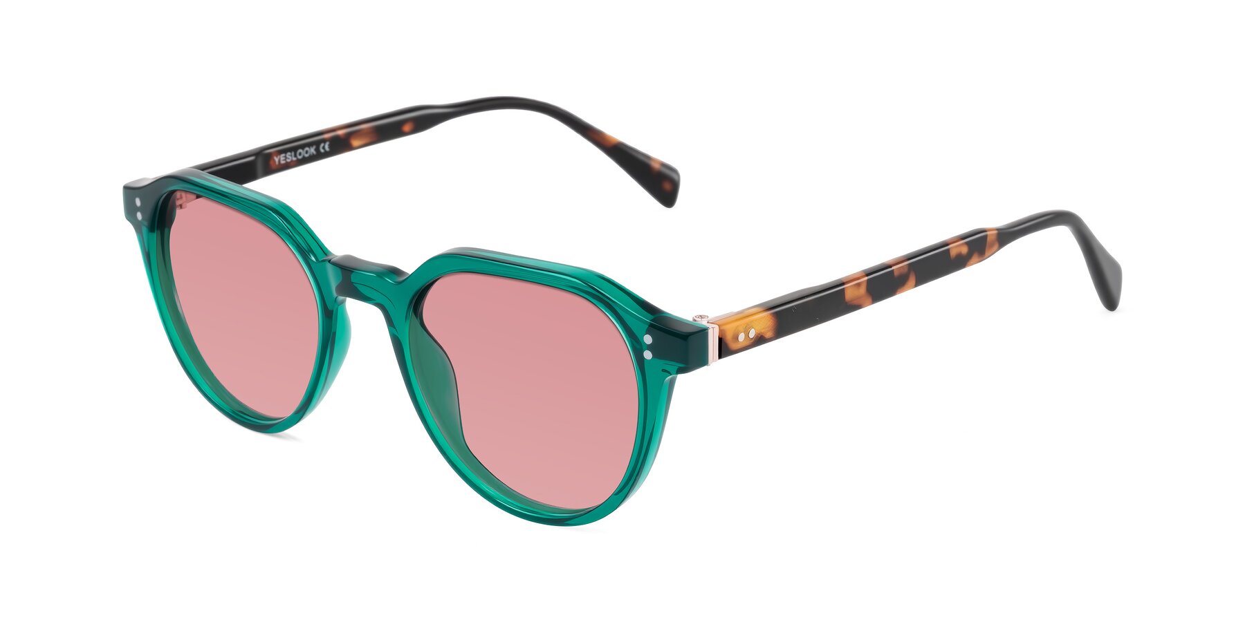 Angle of Cotaii in Emerald/Tortoise with Medium Garnet Tinted Lenses
