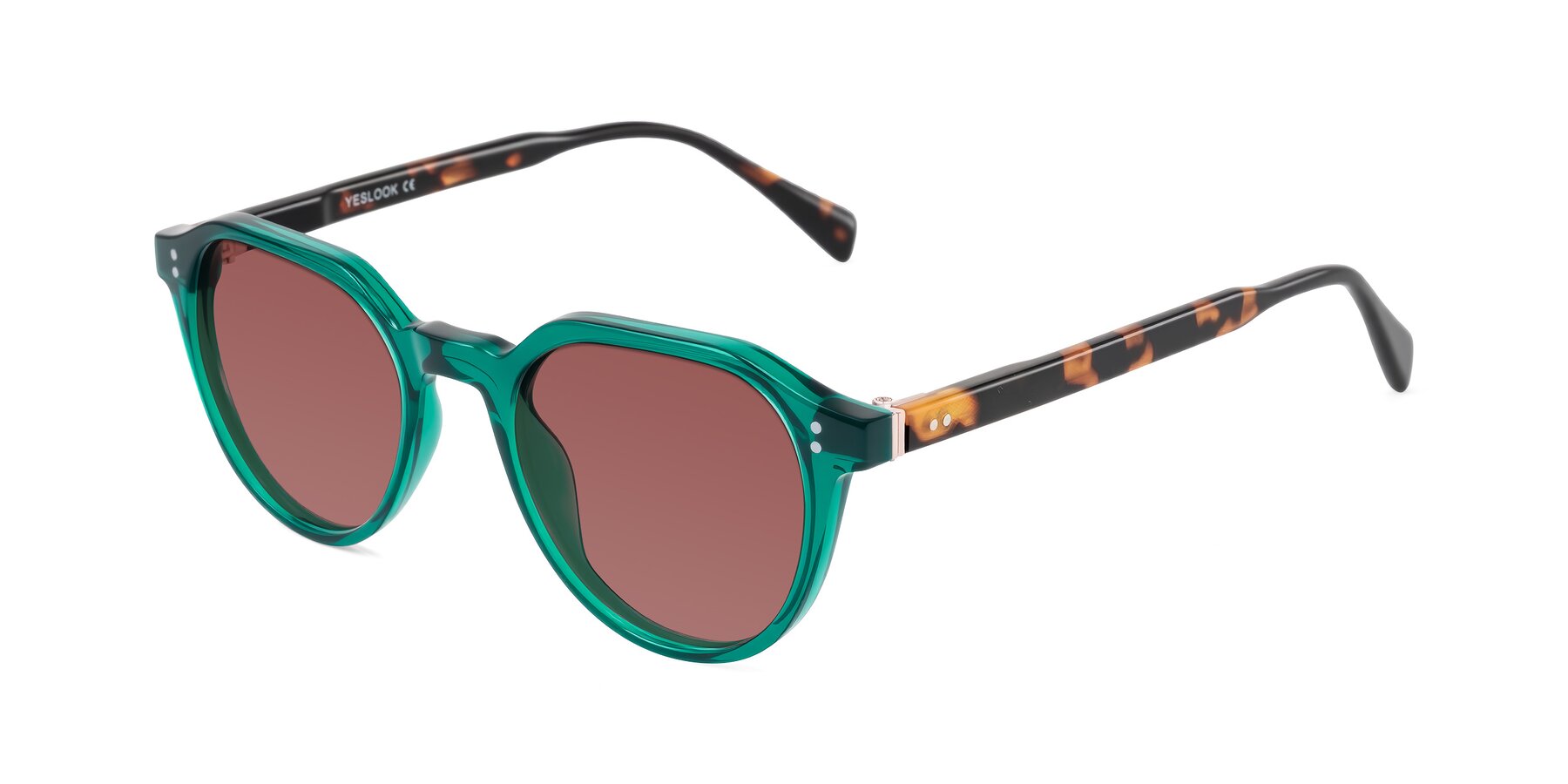 Angle of Cotaii in Emerald/Tortoise with Garnet Tinted Lenses