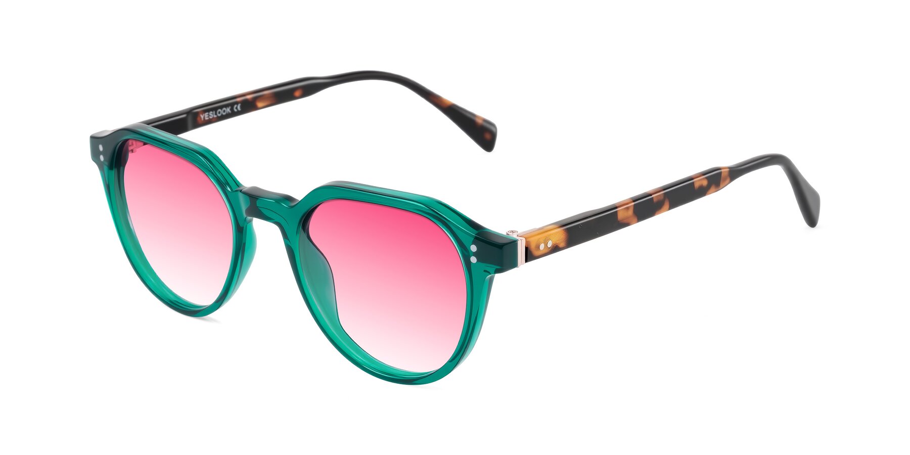 Angle of Cotaii in Emerald/Tortoise with Pink Gradient Lenses