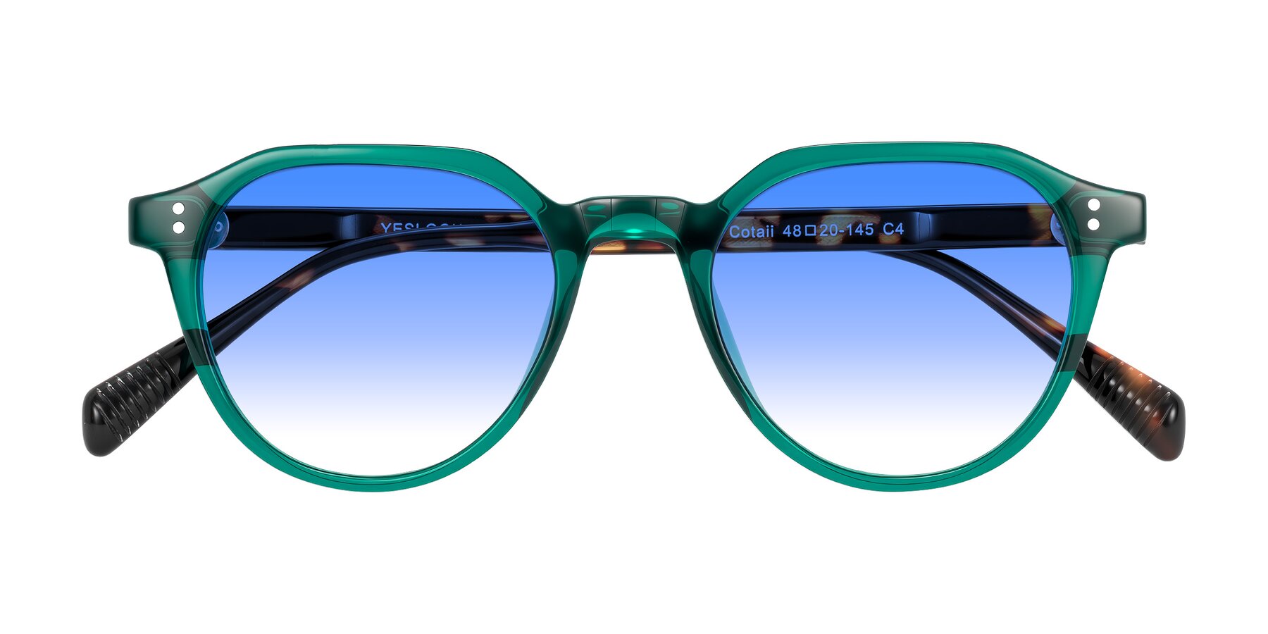 Folded Front of Cotaii in Emerald/Tortoise with Blue Gradient Lenses