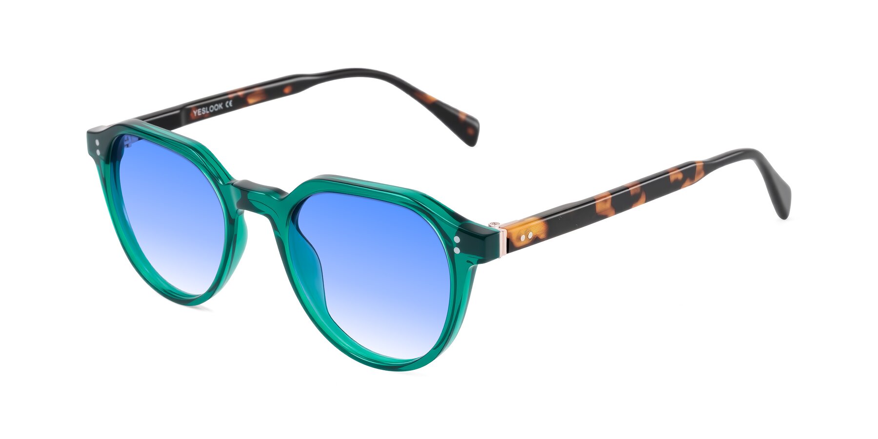 Angle of Cotaii in Emerald/Tortoise with Blue Gradient Lenses