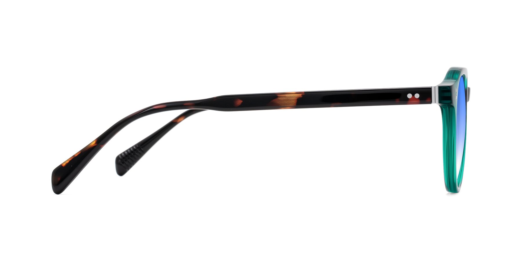 Side of Cotaii in Emerald/Tortoise with Blue Gradient Lenses
