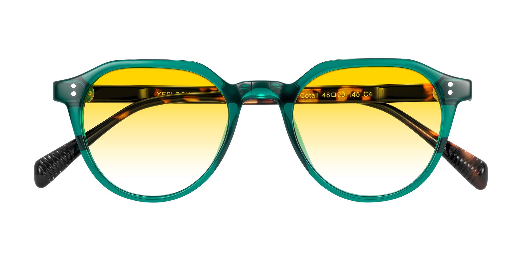 Folded Front of Cotaii in Emerald/Tortoise with Yellow Gradient Lenses