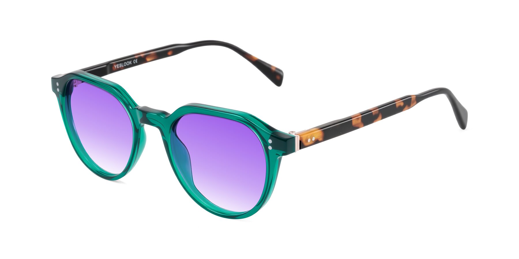 Angle of Cotaii in Emerald/Tortoise with Purple Gradient Lenses