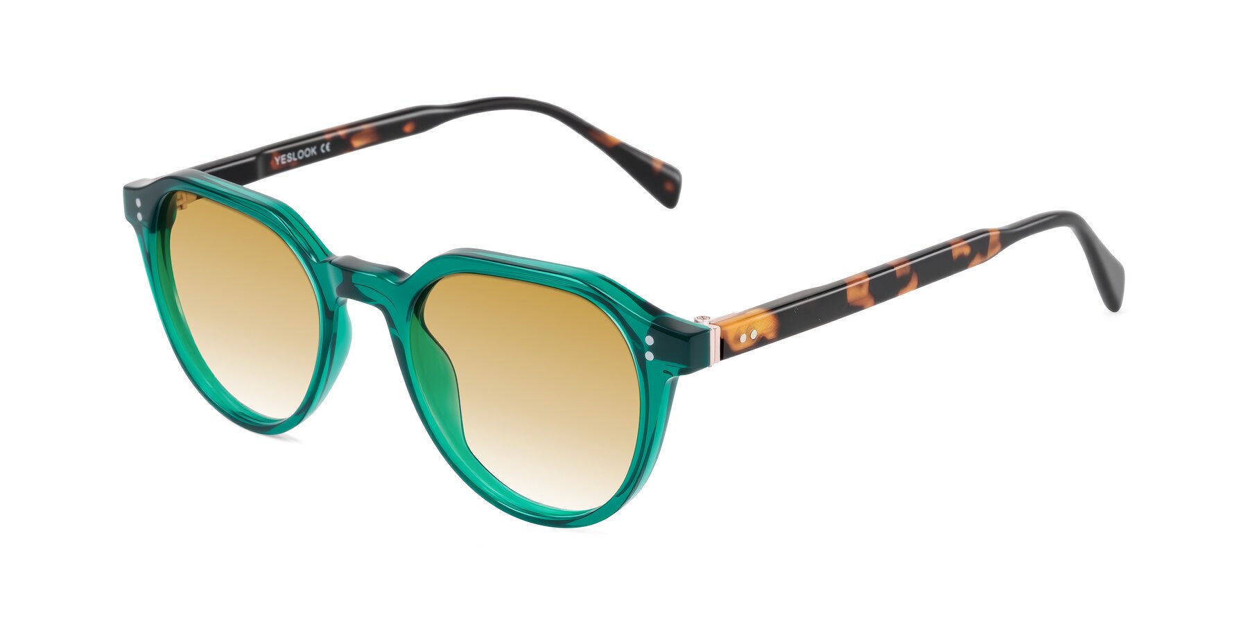 Angle of Cotaii in Emerald/Tortoise with Champagne Gradient Lenses