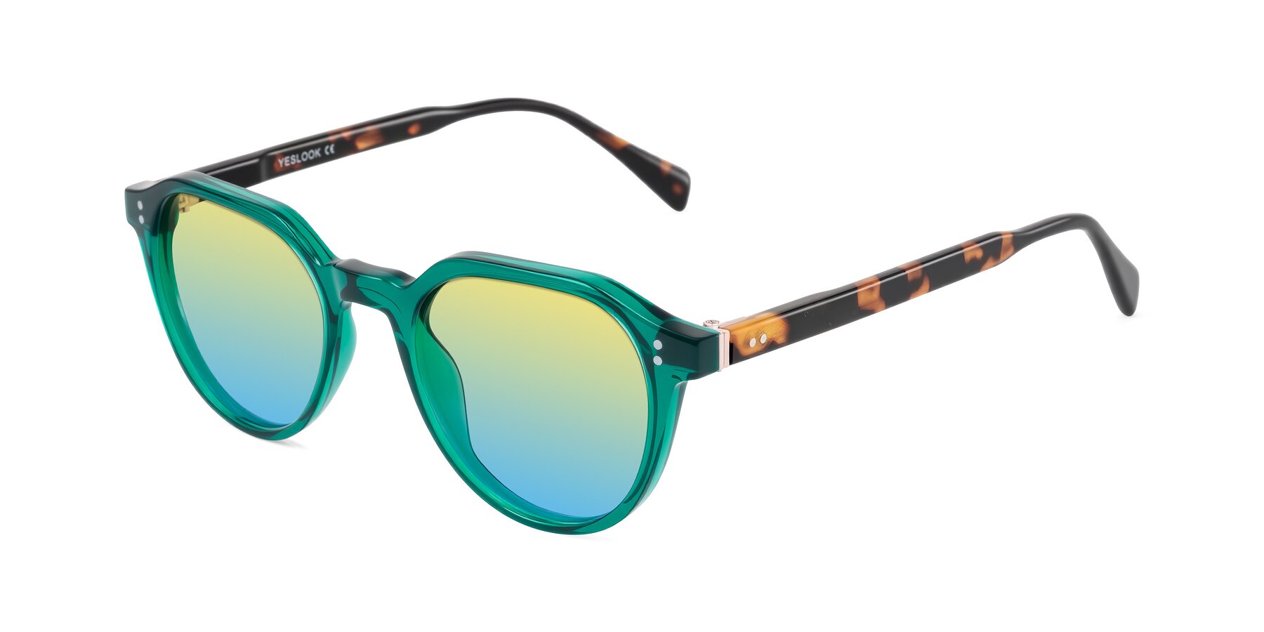 Angle of Cotaii in Emerald/Tortoise with Yellow / Blue Gradient Lenses