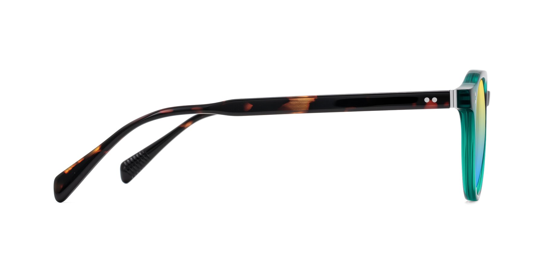 Side of Cotaii in Emerald/Tortoise with Yellow / Blue Gradient Lenses