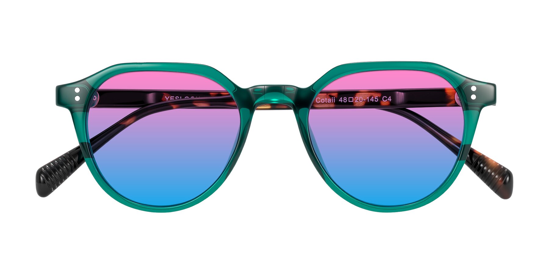 Folded Front of Cotaii in Emerald/Tortoise with Pink / Blue Gradient Lenses