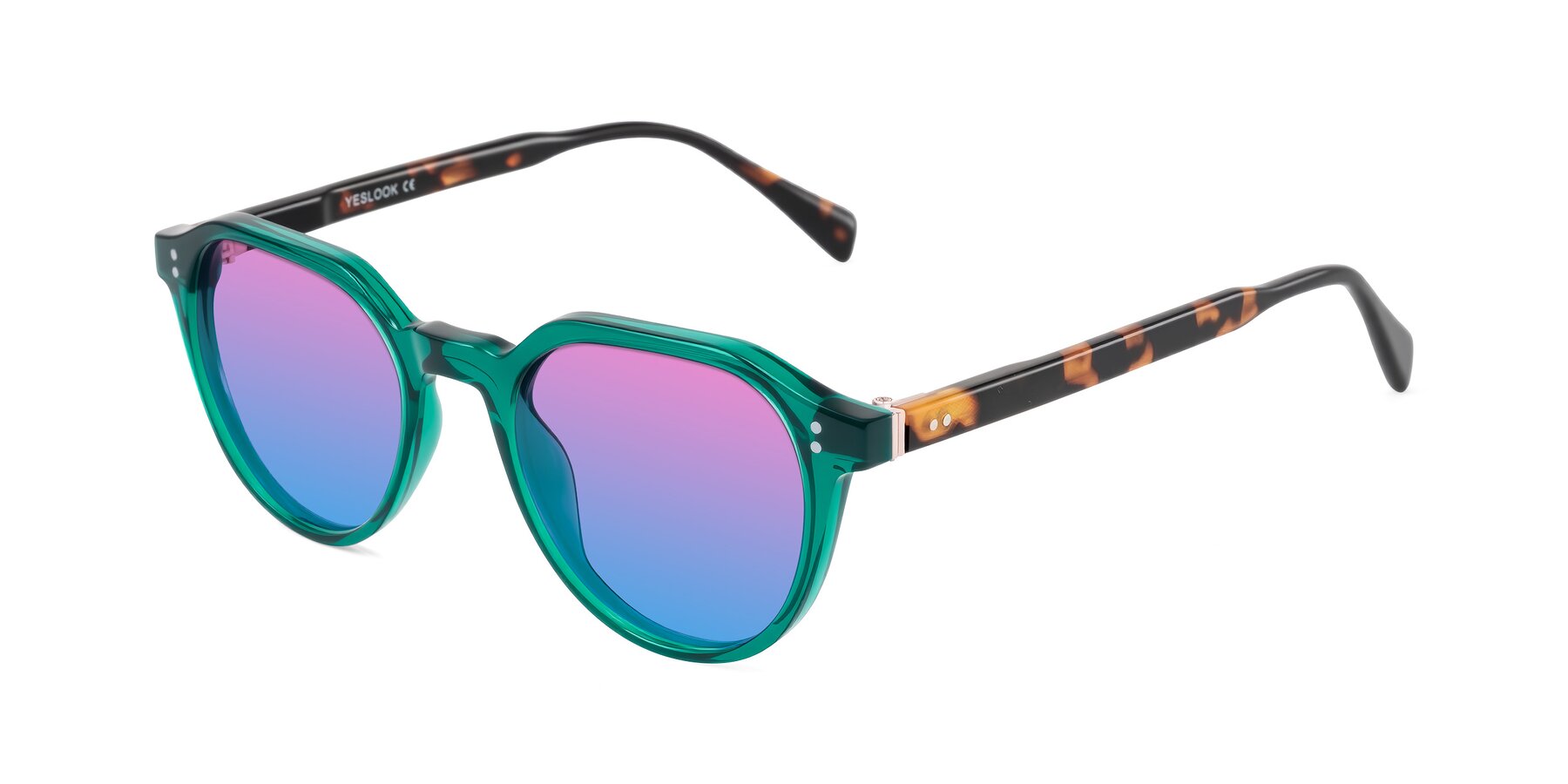 Angle of Cotaii in Emerald/Tortoise with Pink / Blue Gradient Lenses