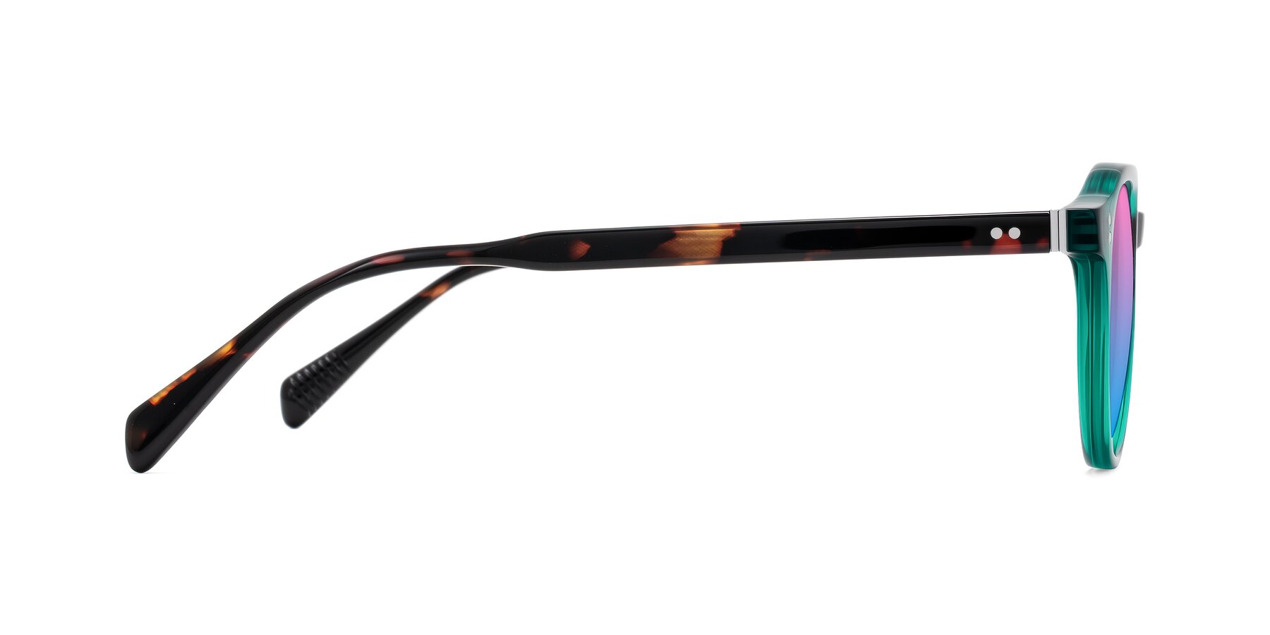 Side of Cotaii in Emerald/Tortoise with Pink / Blue Gradient Lenses